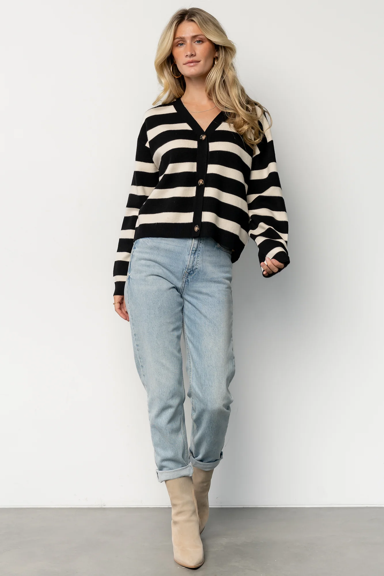 Jaden Striped Cardigan | Black + Ivory