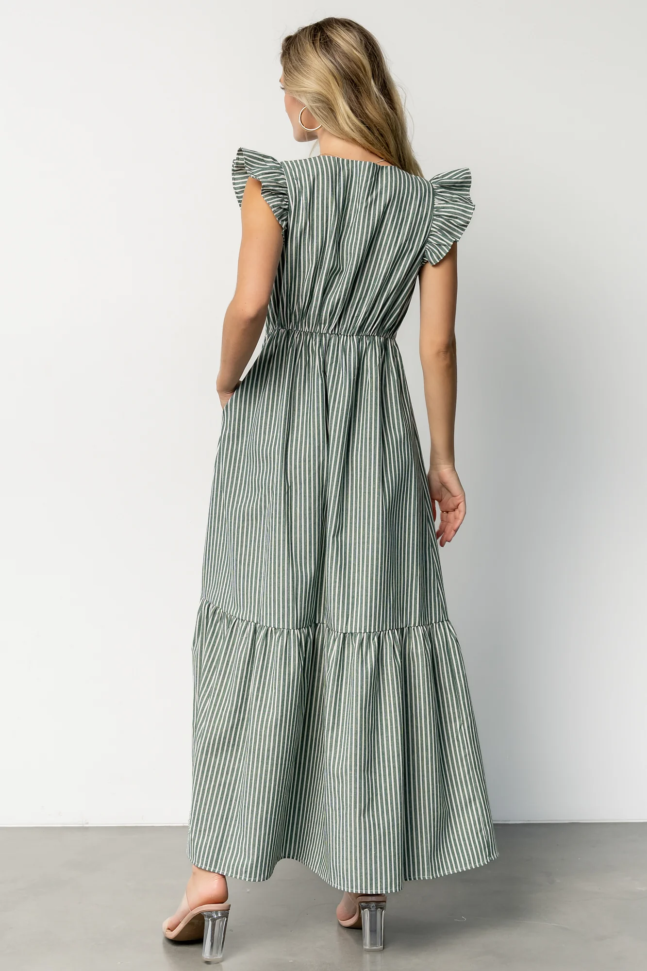 Hettie Button Maxi Dress | Green Stripe