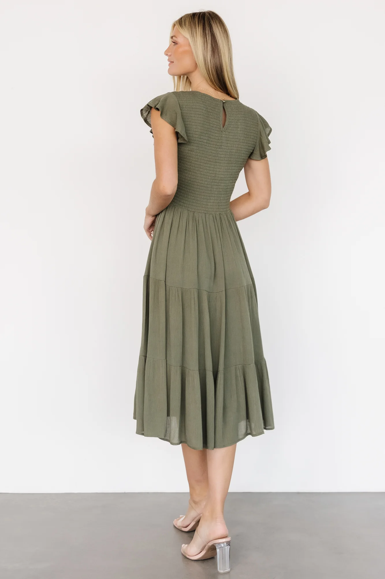 Loretta Smocked Midi Dress | Dark Sage