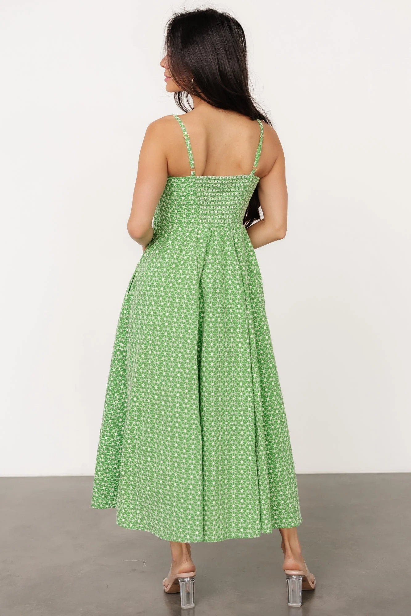 Gracelyn Embroidered Sweetheart Dress | Green Floral