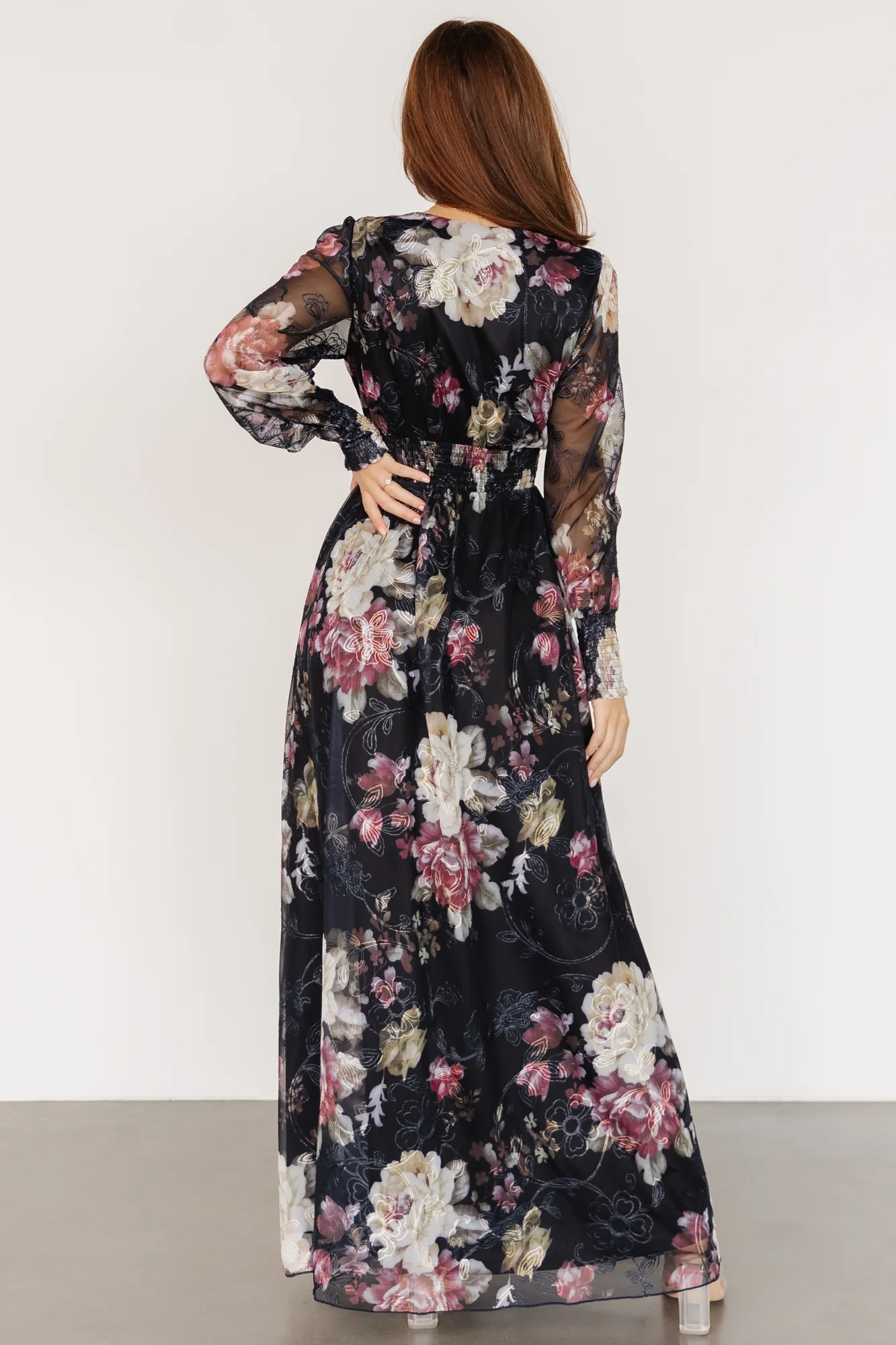 Jolie Embroidered Tulle Dress | Midnight + Mauve Floral