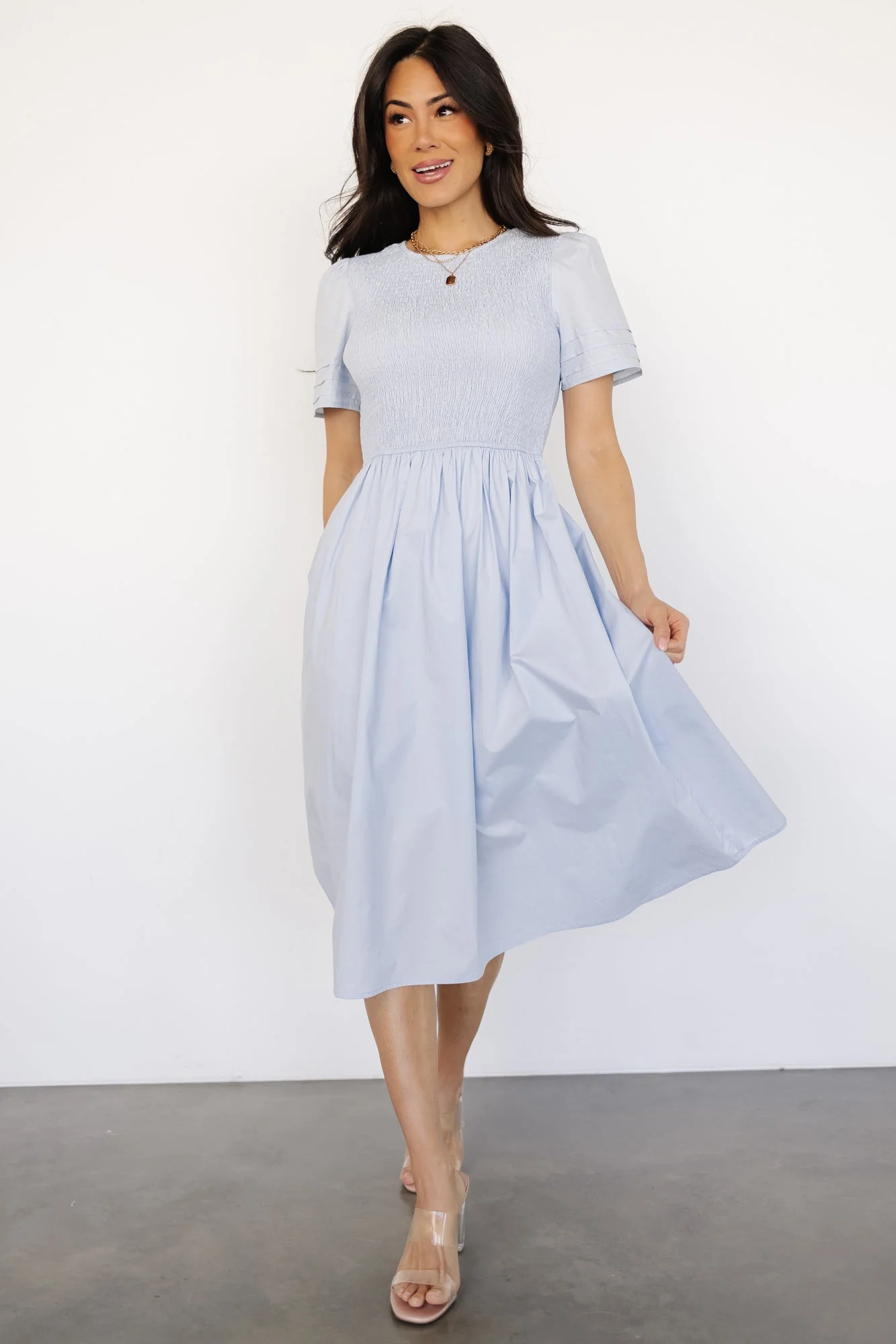 Farrah Smocked Midi Dress | Light Blue