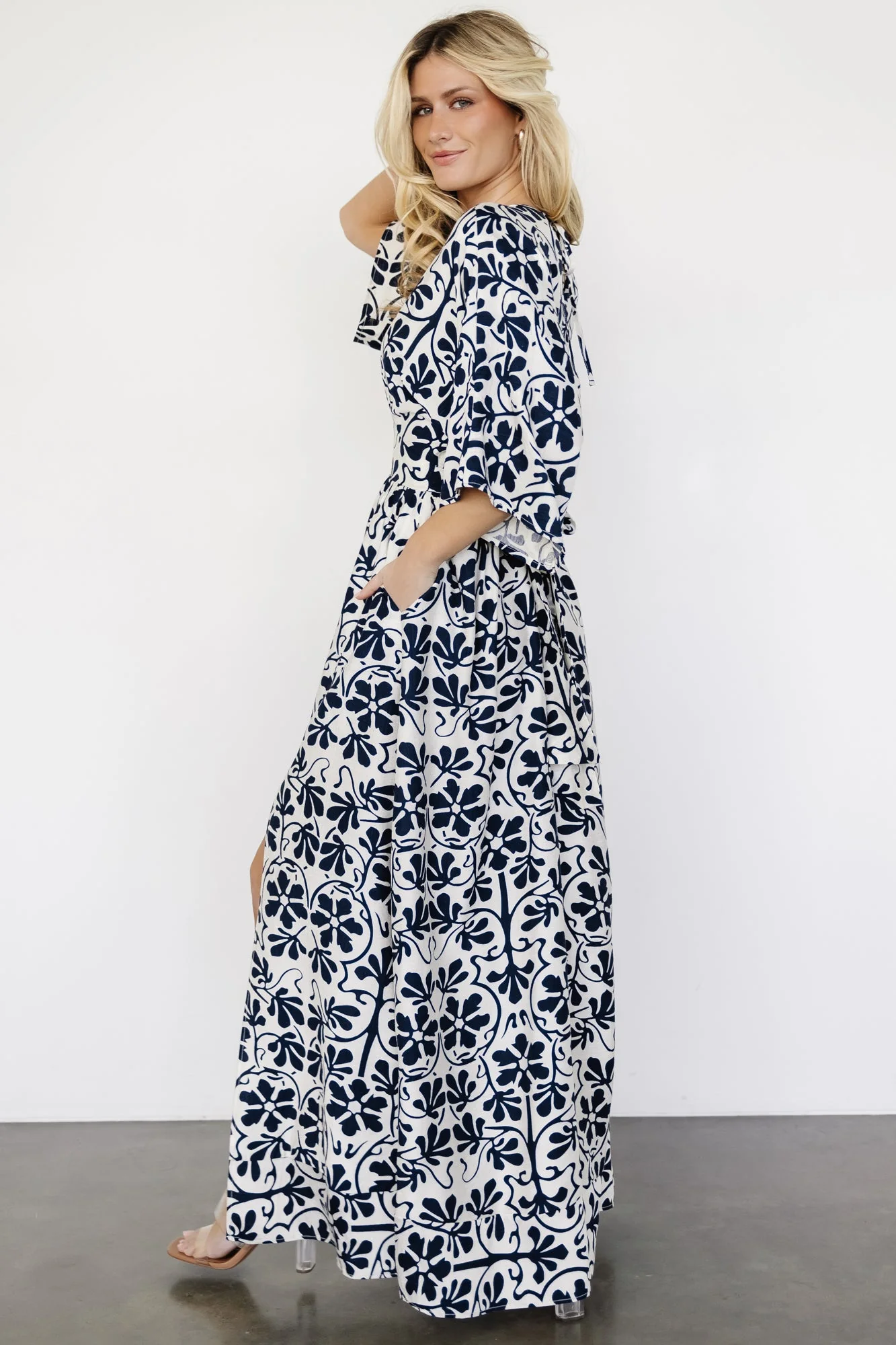 Juna Kimono Maxi Dress | Navy Print
