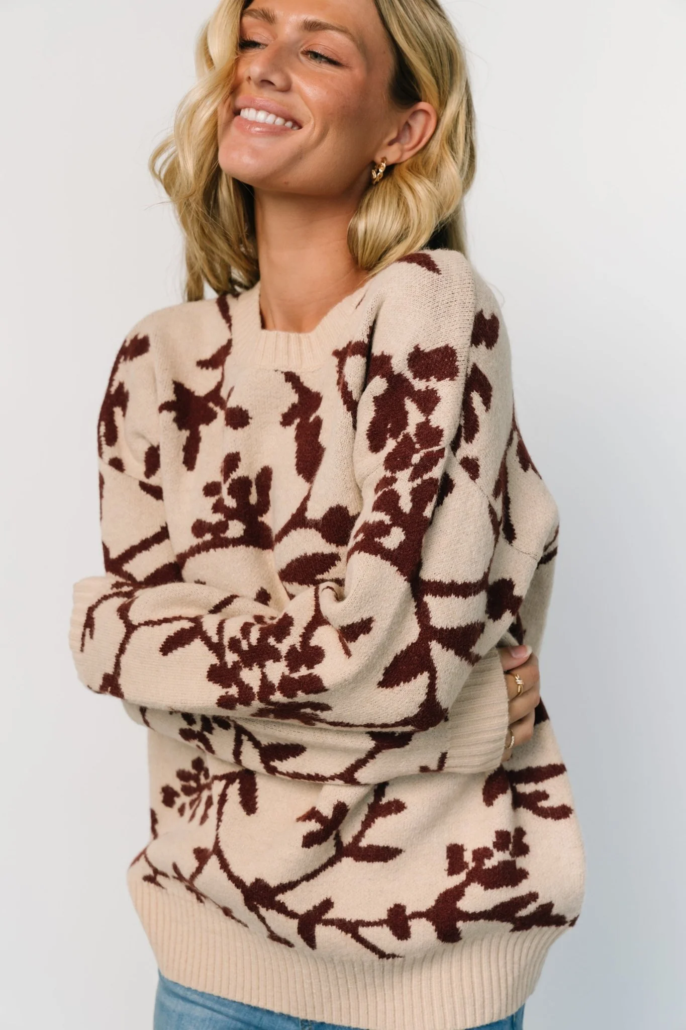 Hallstatt Sweater | Beige + Merlot Print
