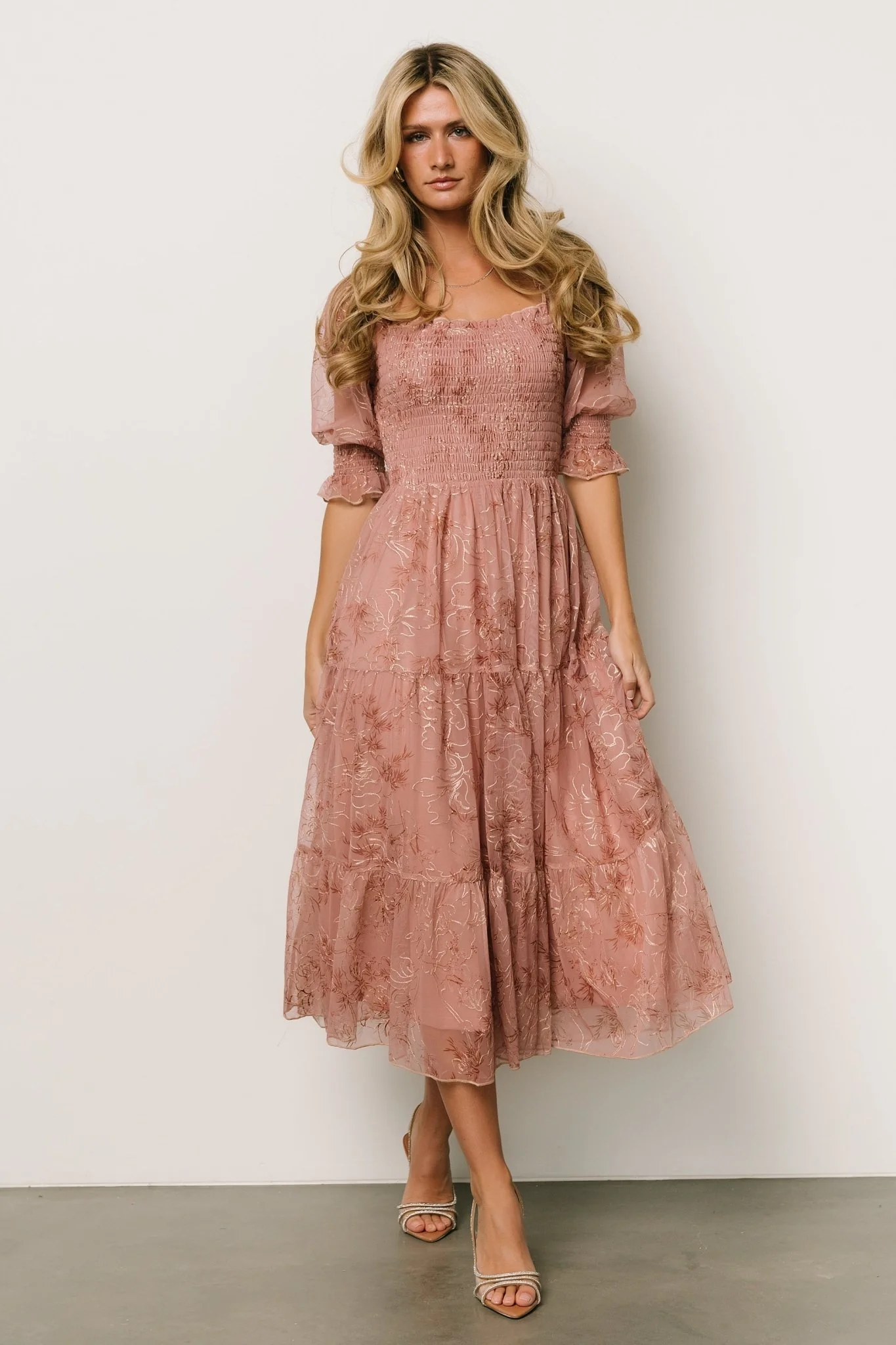 Fabian Jacquard Midi Dress | Mauve + Gold