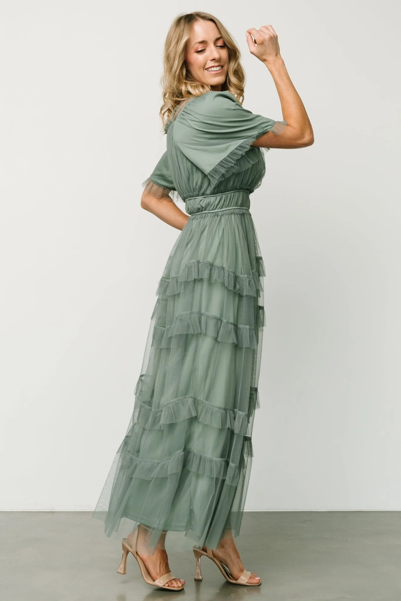 Magdalena Tulle Maxi Dress | Eucalyptus
