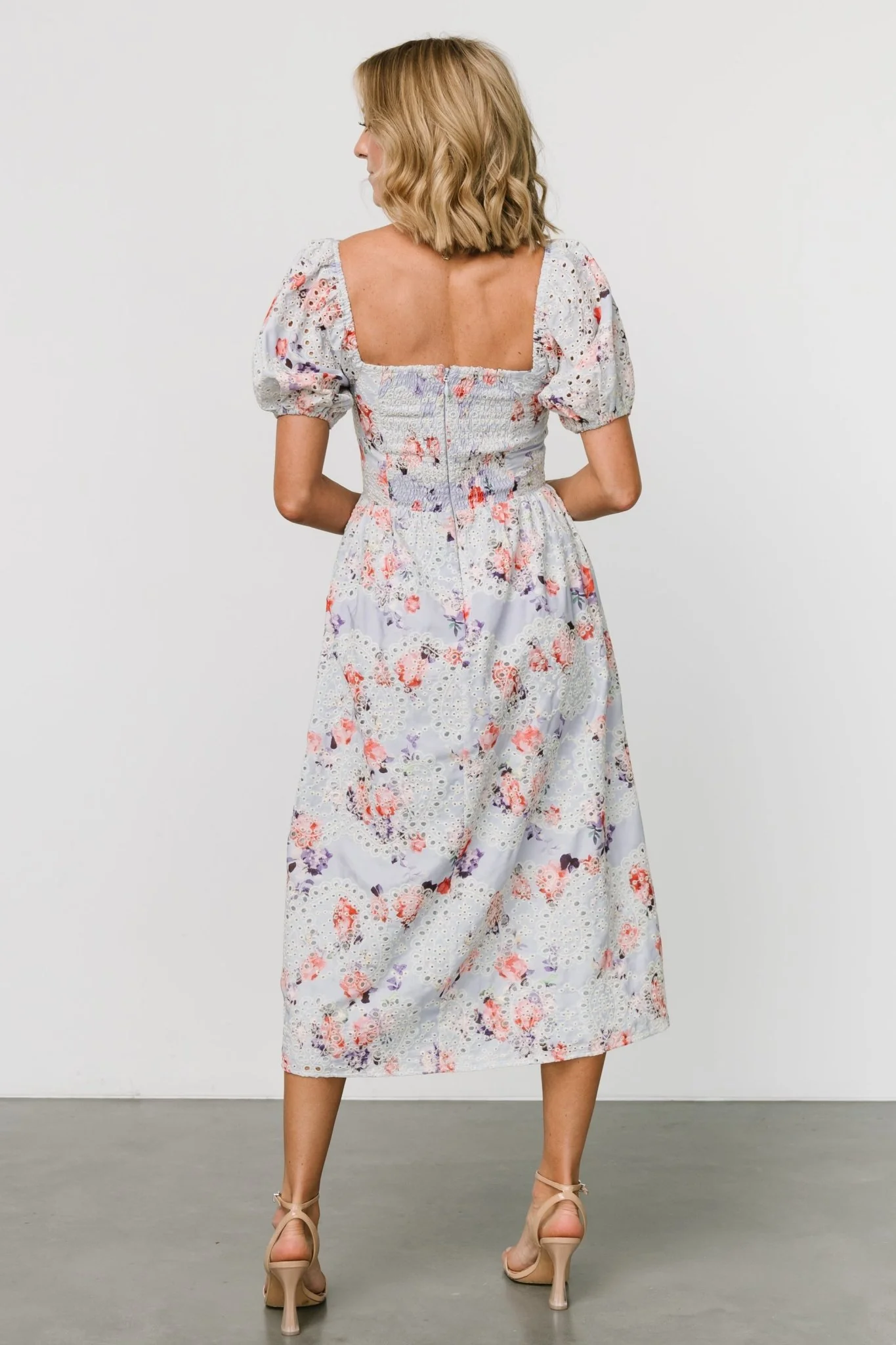 Leila Eyelet Midi Dress | Light Blue Floral