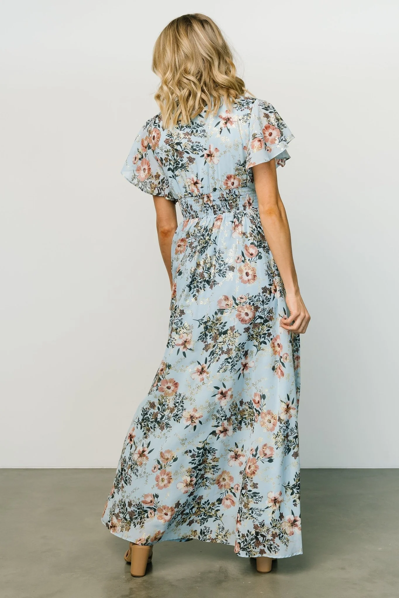 Lynlee Metallic Maxi Dress | Light Blue
