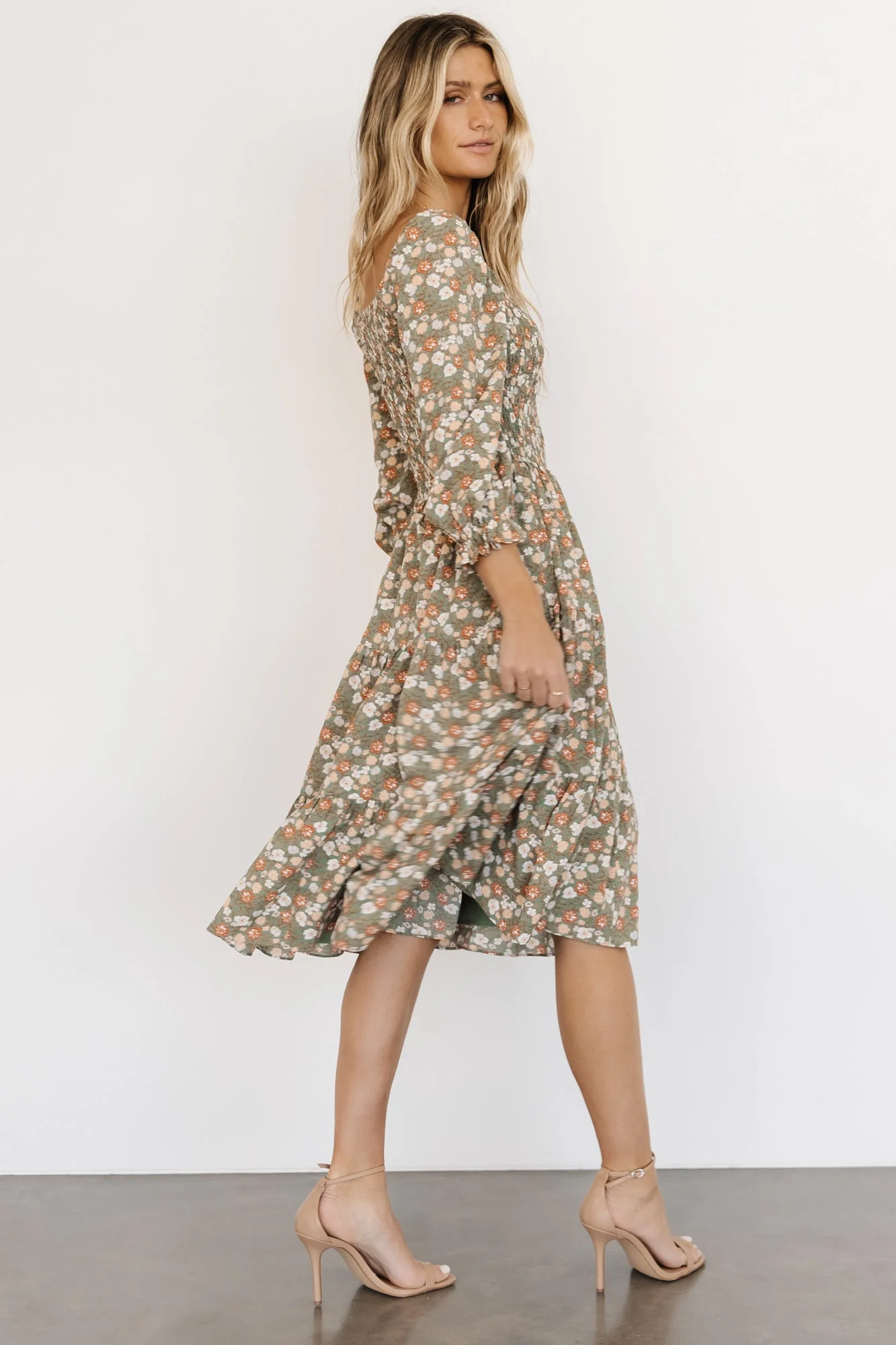 Marta Smocked Midi Dress | Dusty Olive Floral