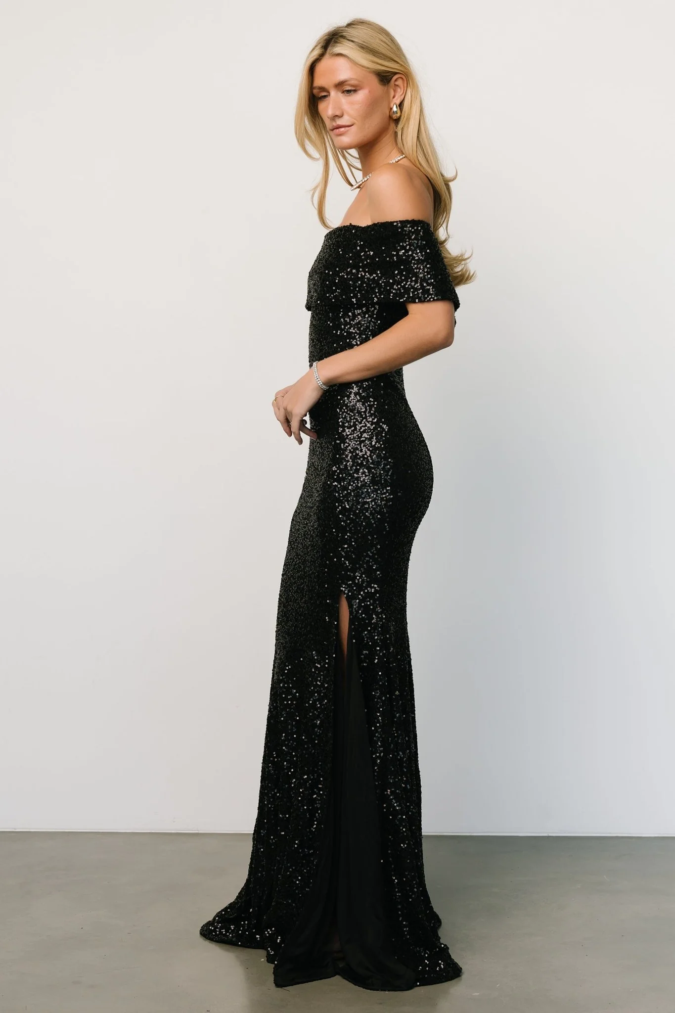 Yvonne Off Shoulder Sequin Gown | Black
