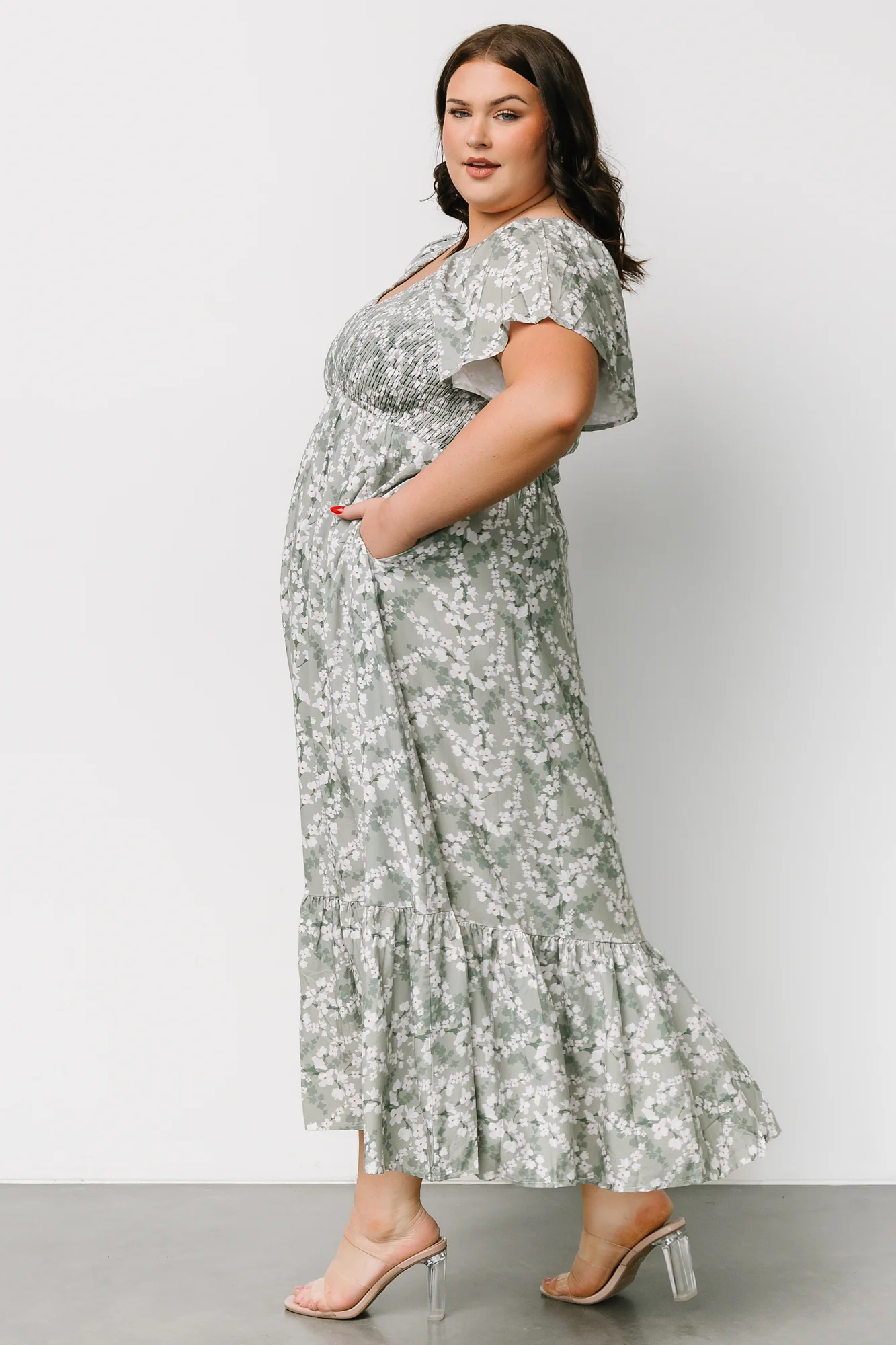 Joanie Smocked Dress | Sage + Off White Floral