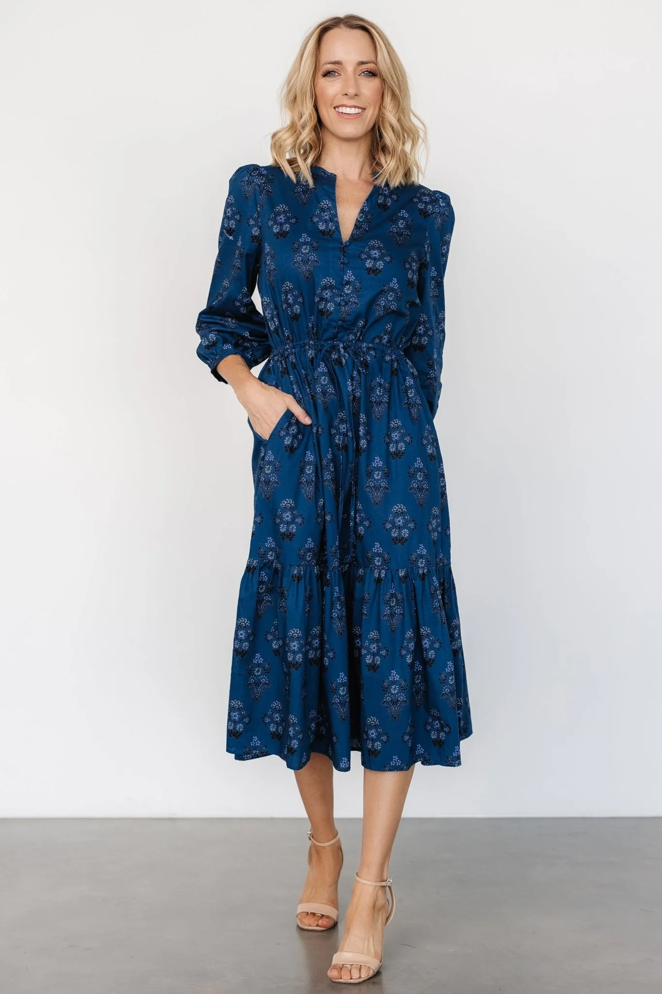 Mira Midi Dress | Deep Blue Print