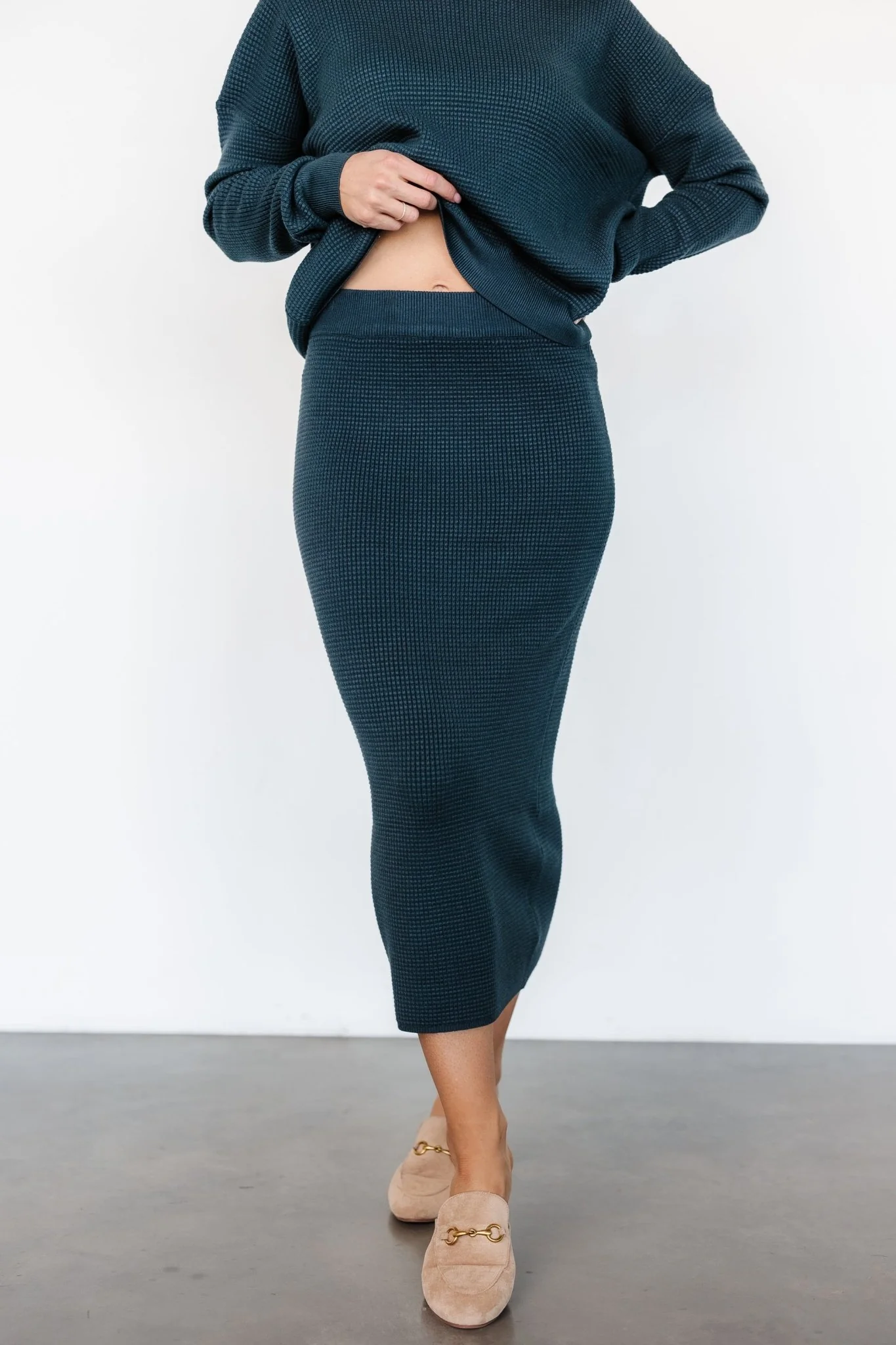 Carey Waffle Midi Skirt | Midnight Blue