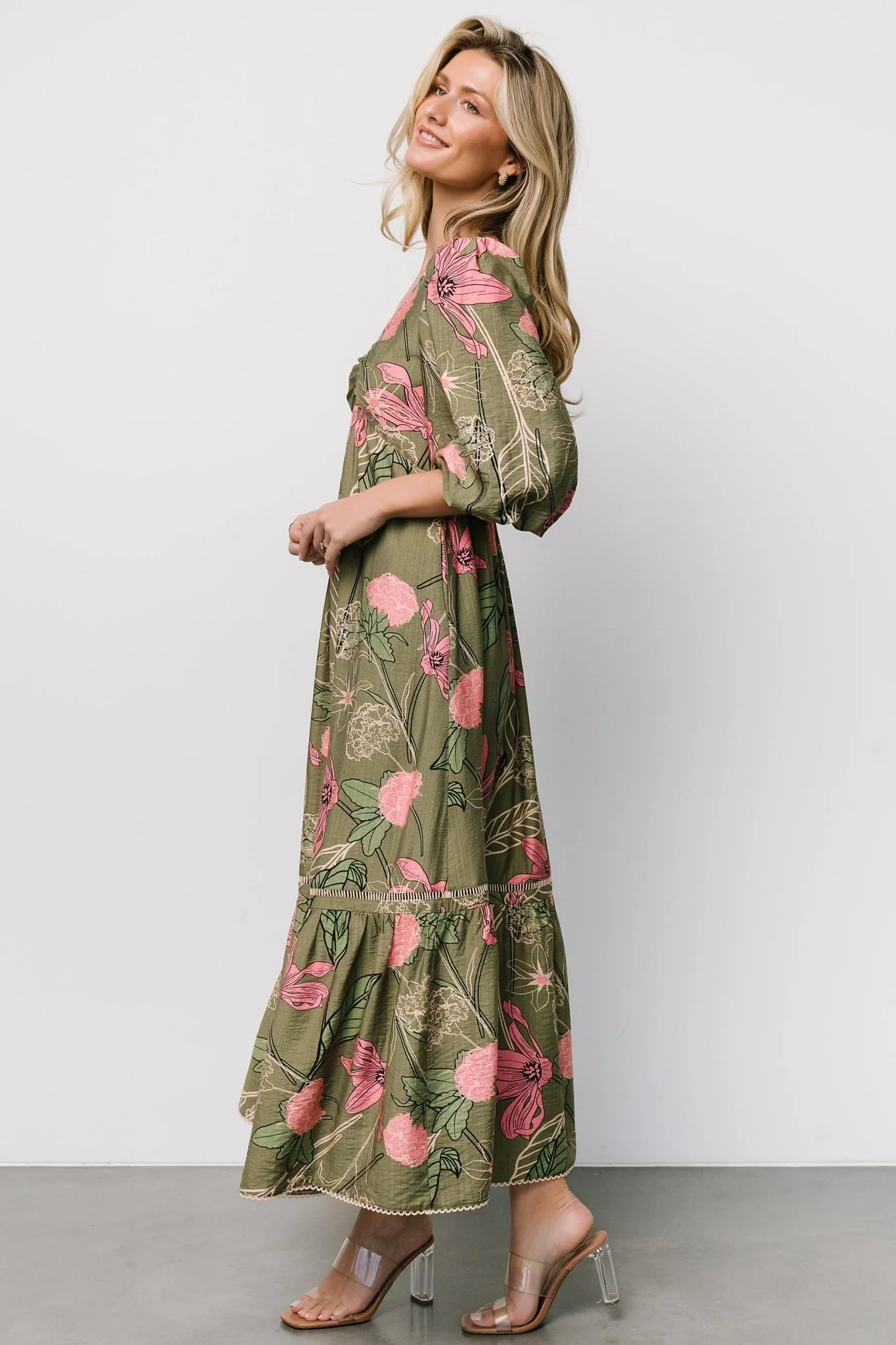 Lonna Dress | Olive + Fuschia Floral