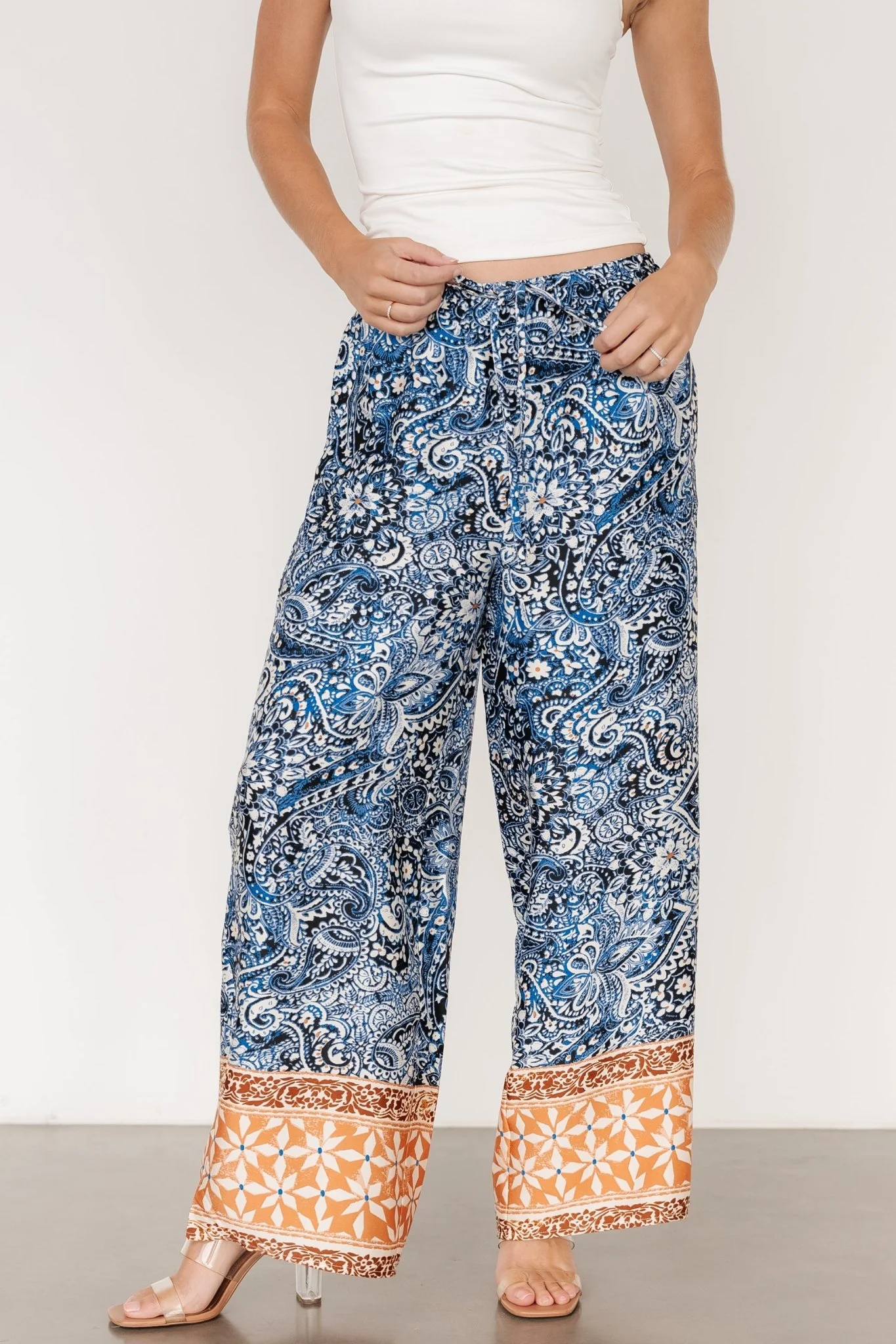 Zora Boho Satin Pants | Blue Multi Print