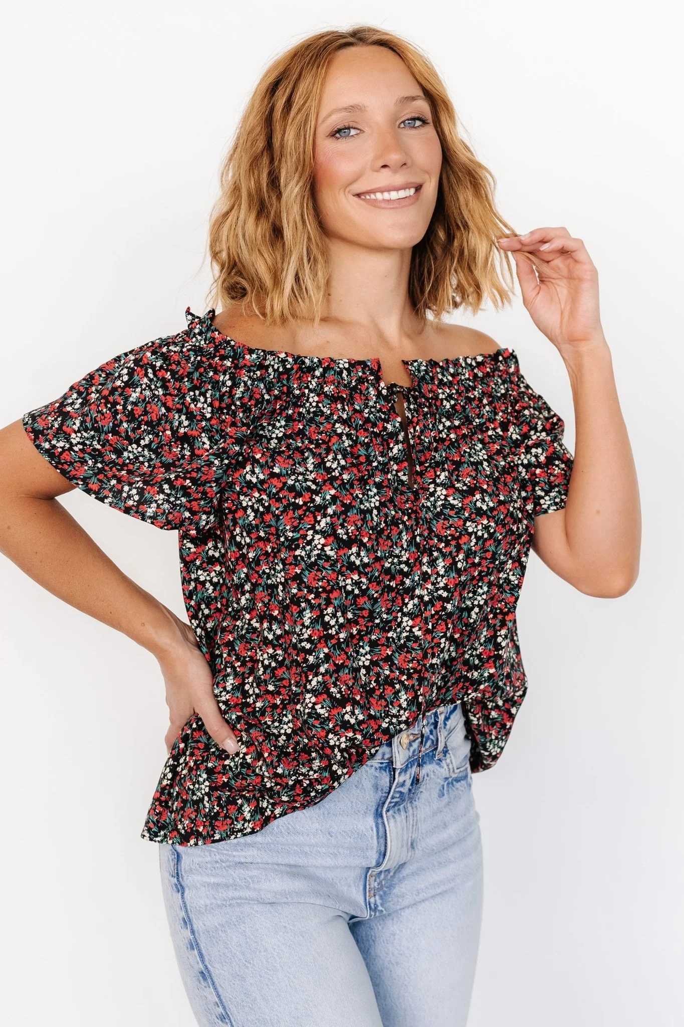 Jude Boho Top | Black + Red