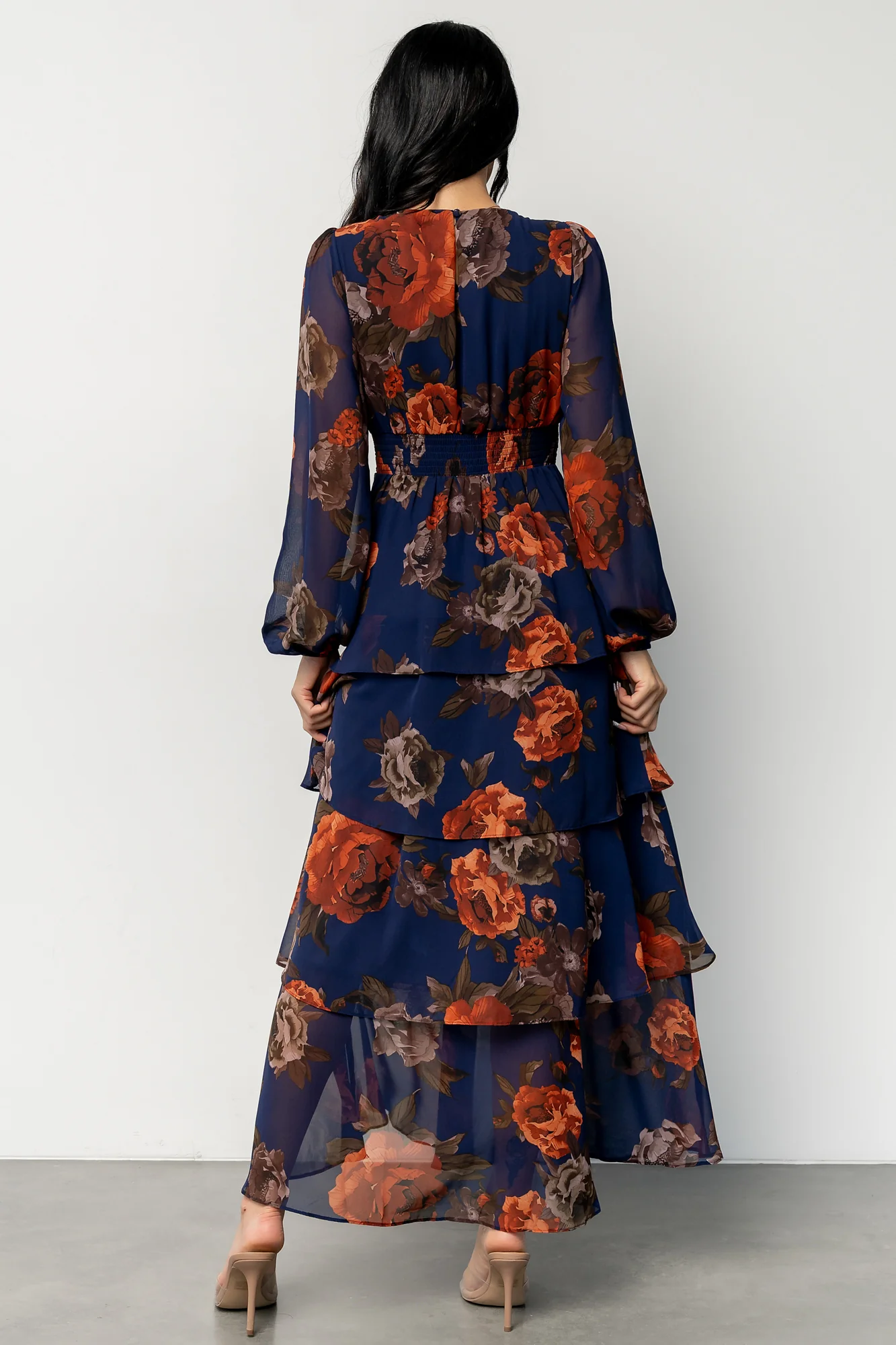 Mariella Tiered Maxi Dress | Navy + Rust