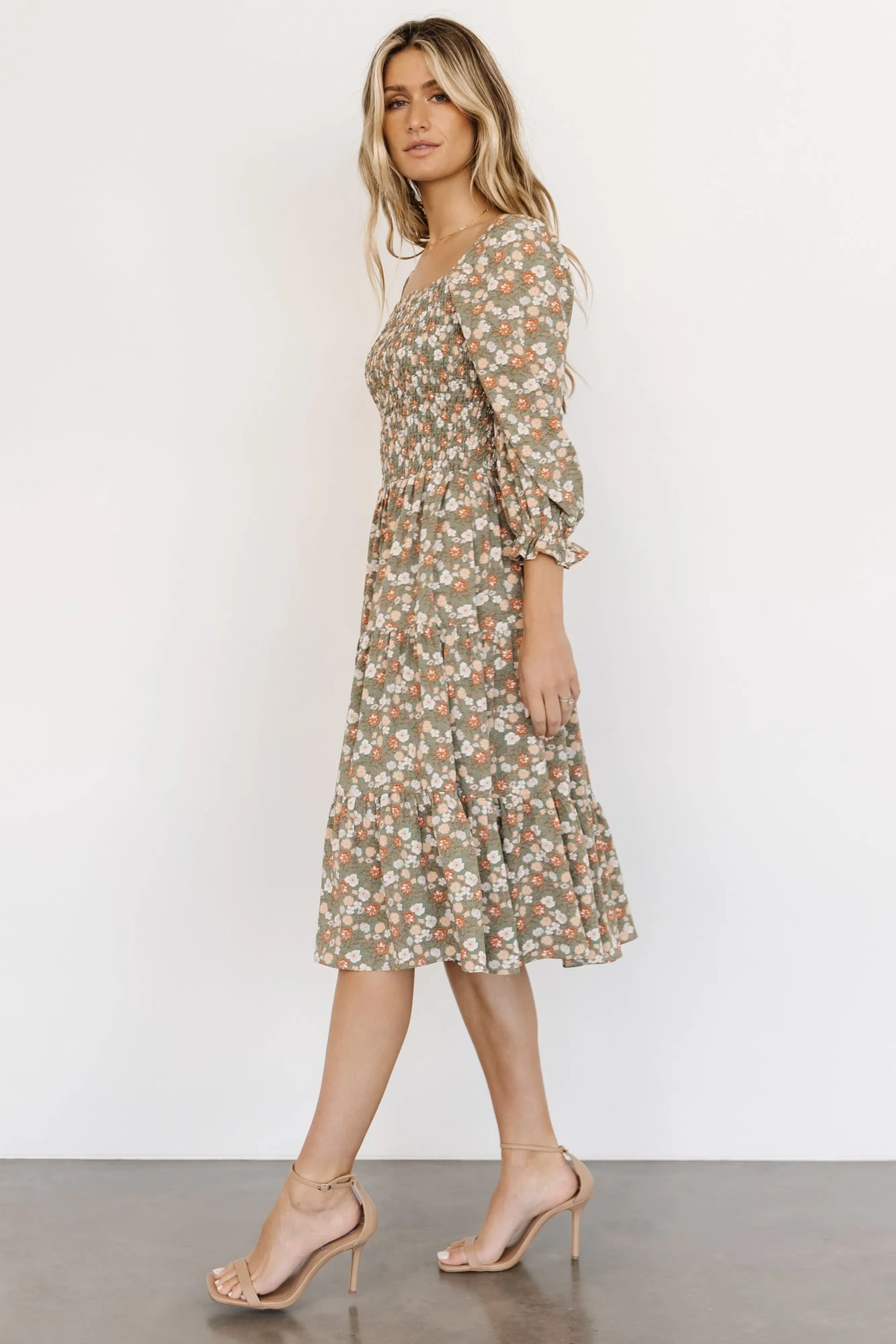 Marta Smocked Midi Dress | Dusty Olive Floral