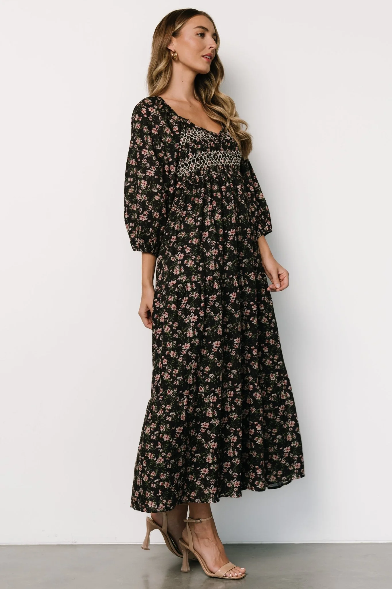 Louisa Smocked Maxi Dress | Black Floral