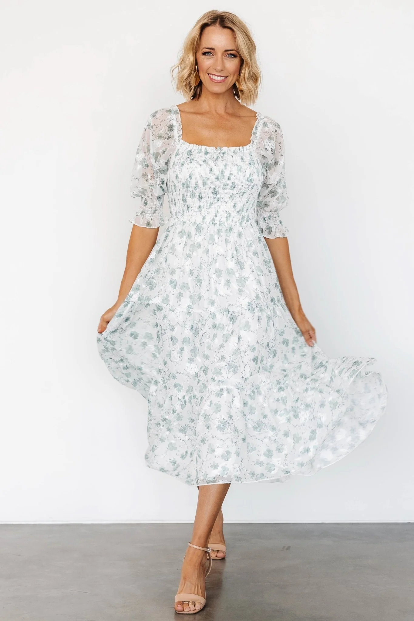 Fabian Jacquard Midi Dress | Off White + Sage Floral