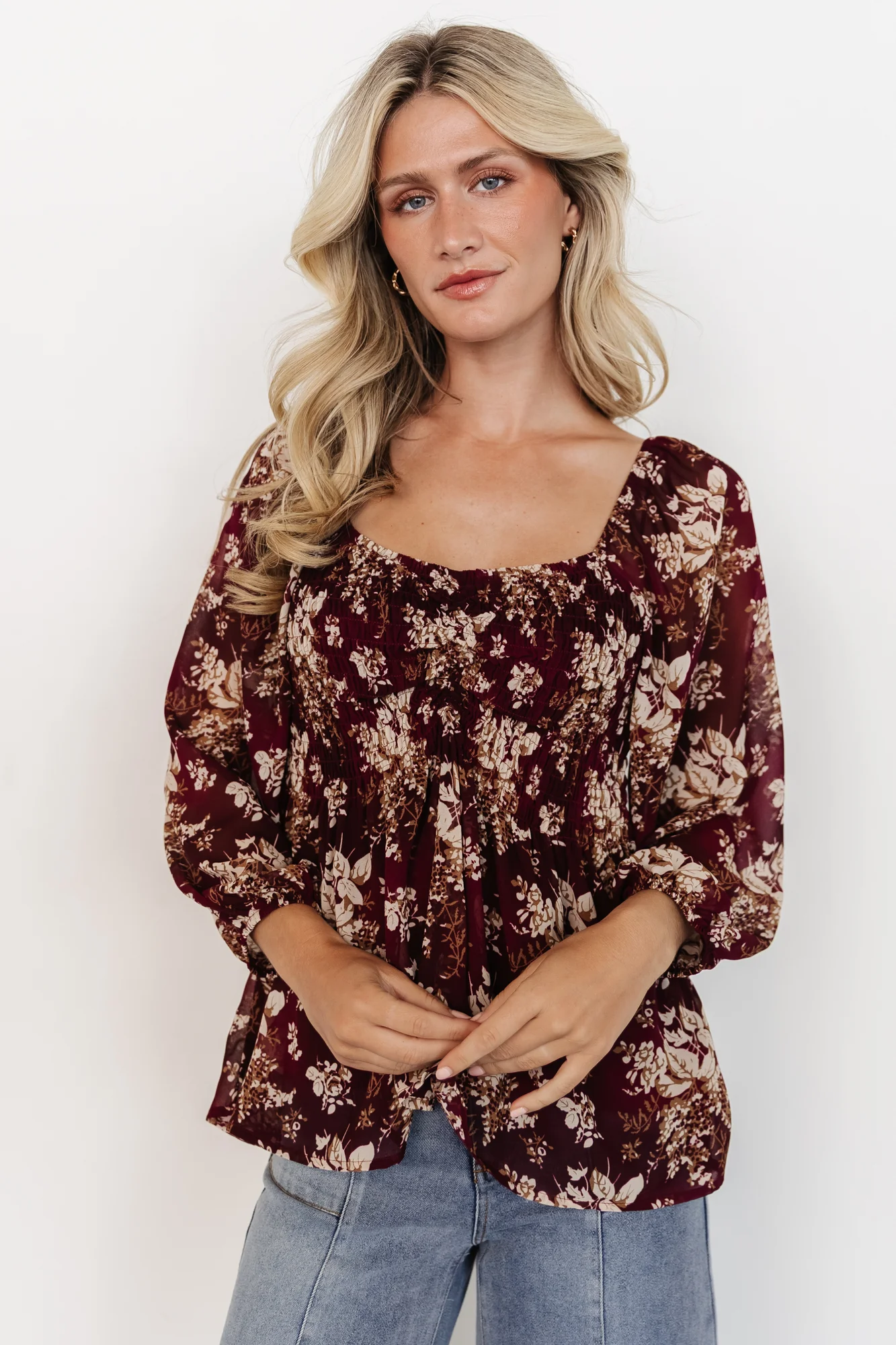 Fenna Smocked Top | Burgundy Floral