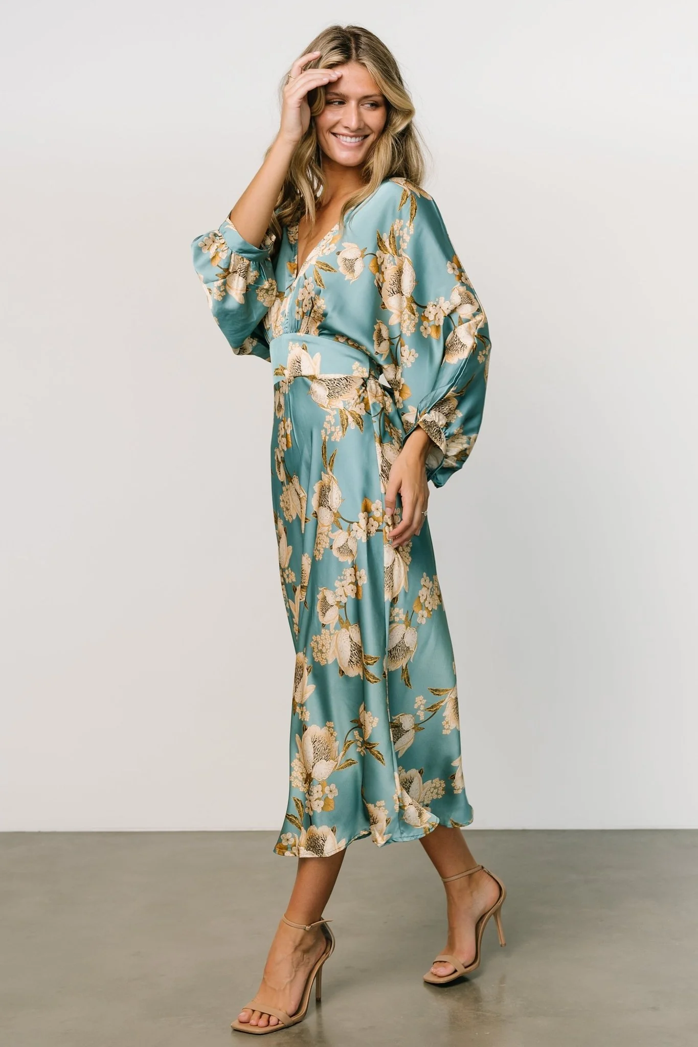 Joni Satin Midi Dress | Blue Multi