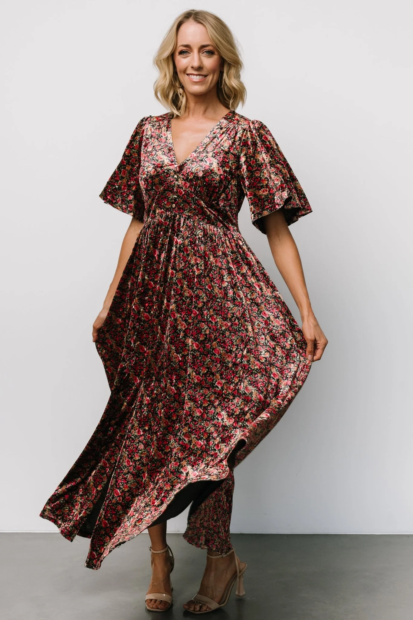 Irina Velvet Maxi Dress | Black Multi Floral