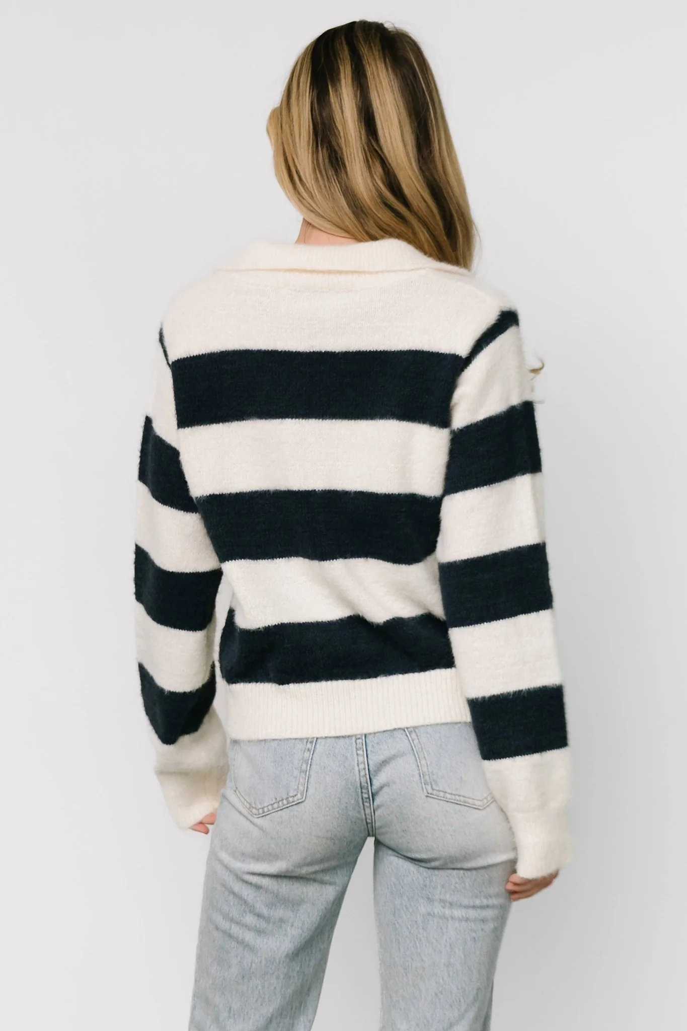 Heather Striped Sweater | Cream + Navy