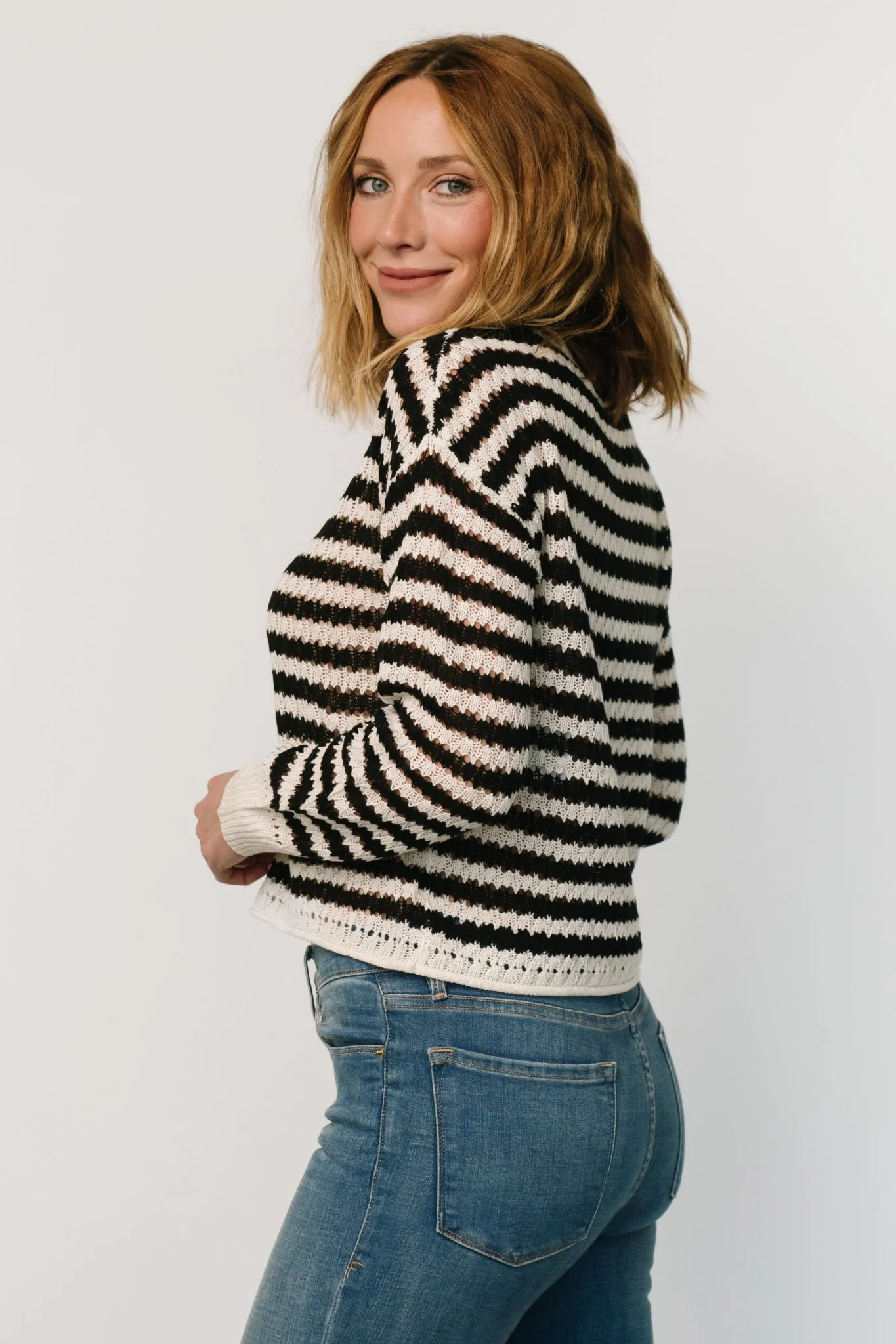 Dawn Open Knit Top | Black + Ivory