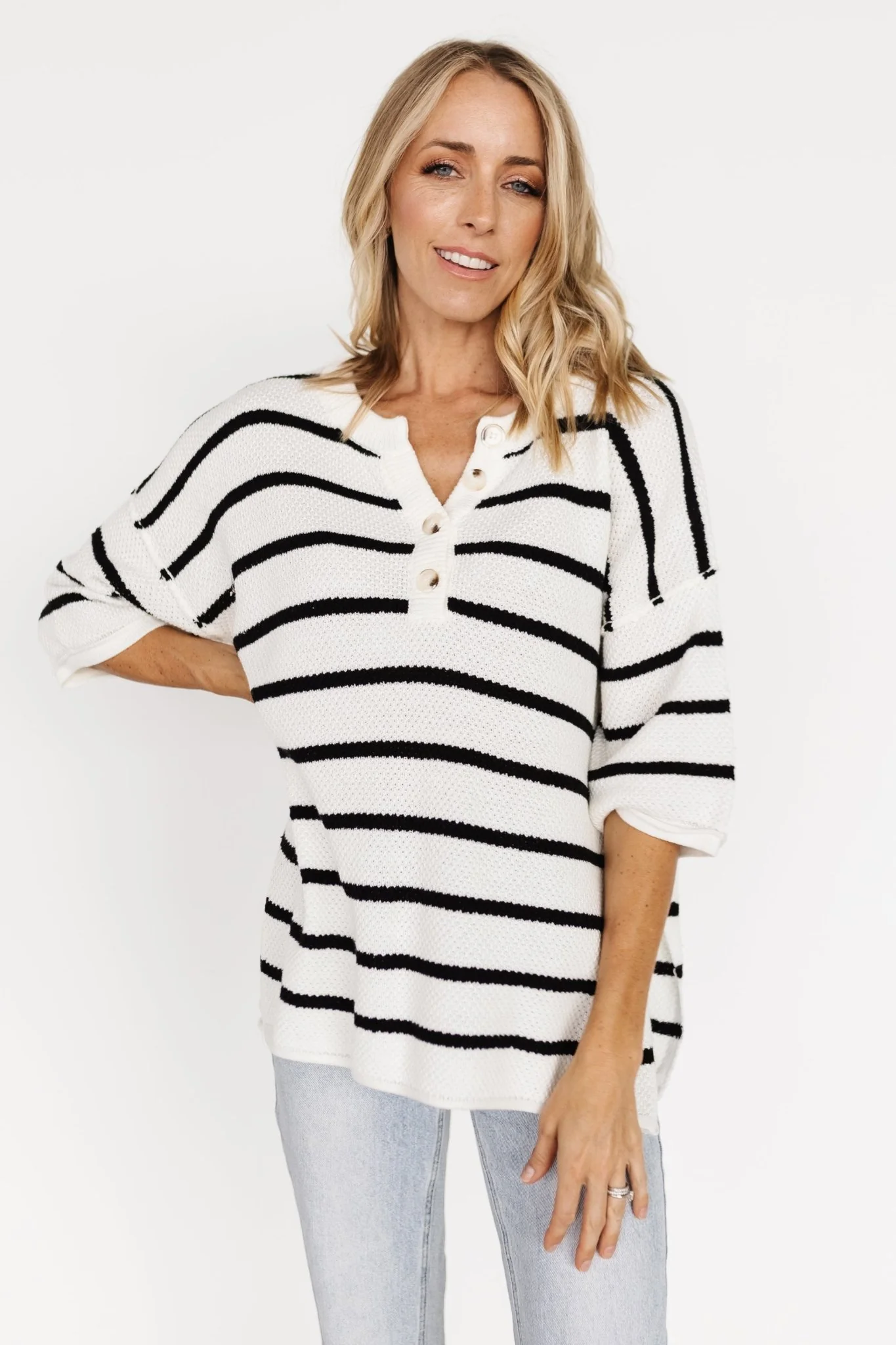 Maddock Knit Top | Off White + Black
