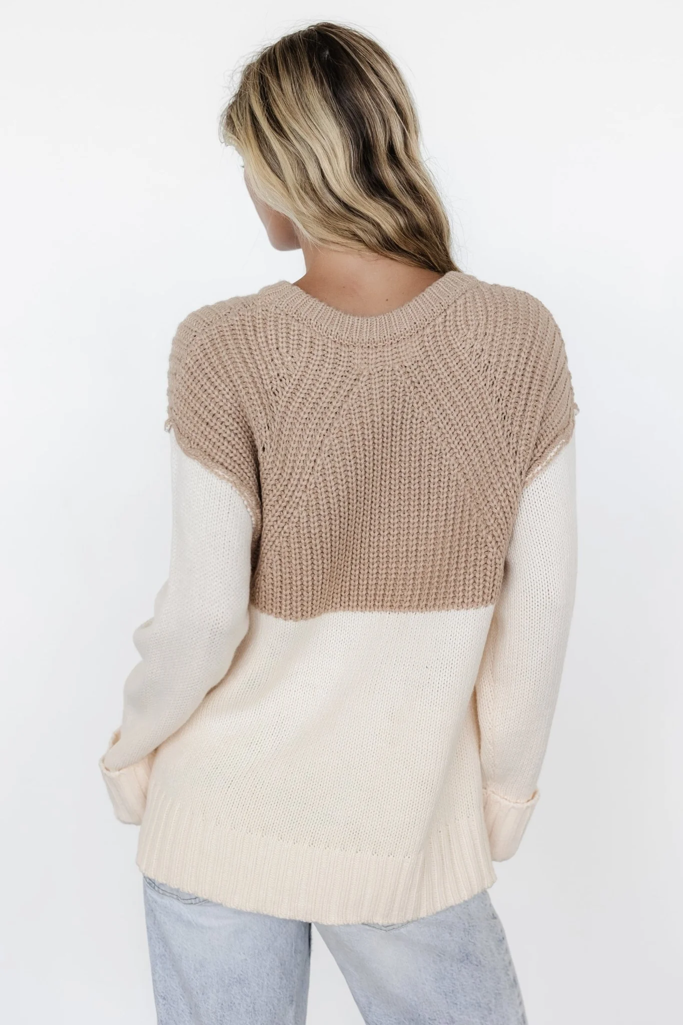 Mabel Cuffed Sweater | Cream + Taupe
