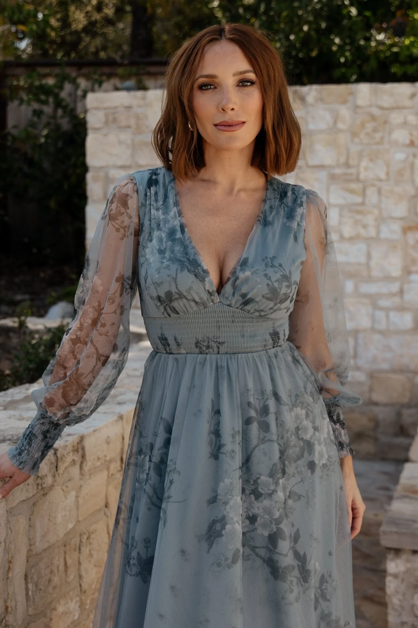 Layla Tulle Maxi Dress | Dusty Blue Floral
