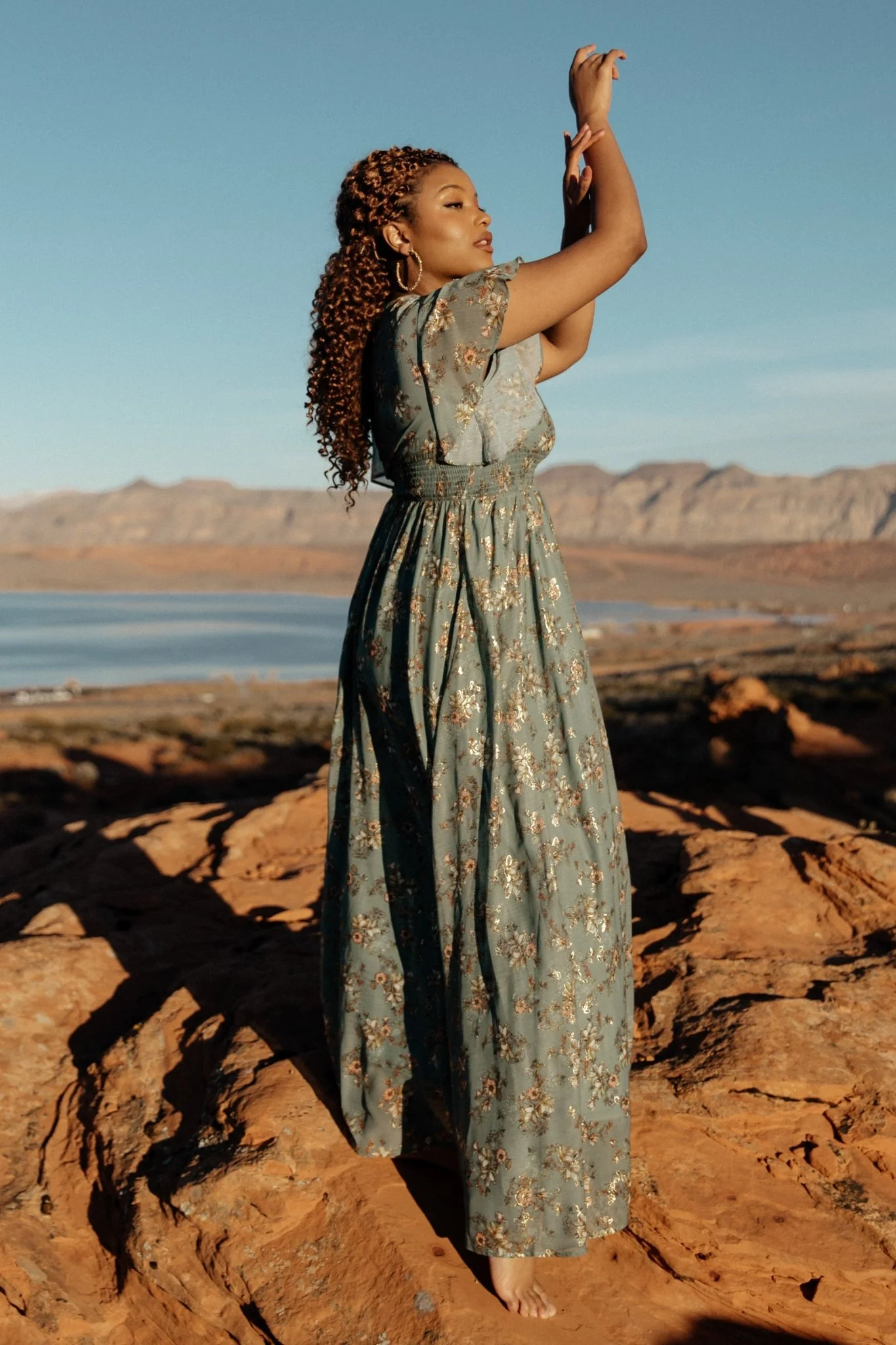 Lynlee Metallic Maxi Dress | Eucalyptus