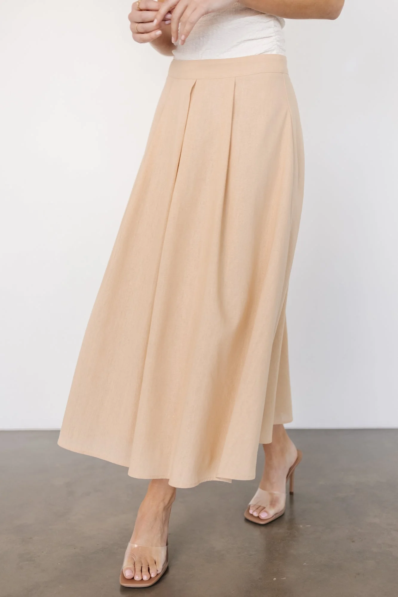 Katie Pleated Midi Skirt | Natural