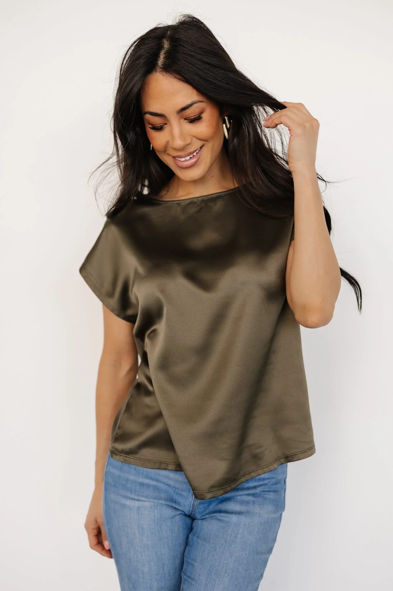 Leonie Satin Top | Olive