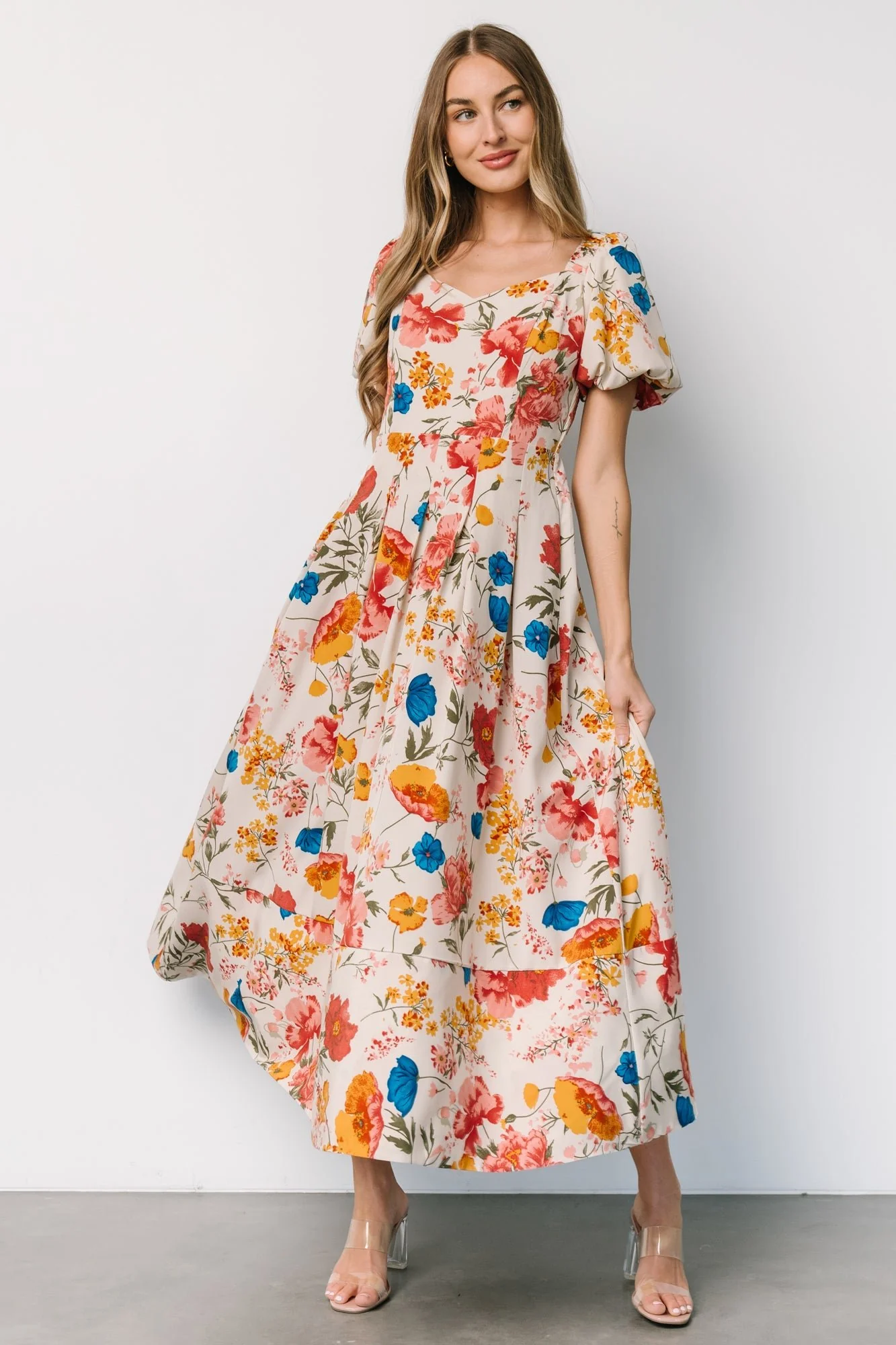Greta Pleated Maxi Dress | Cream Multi Floral