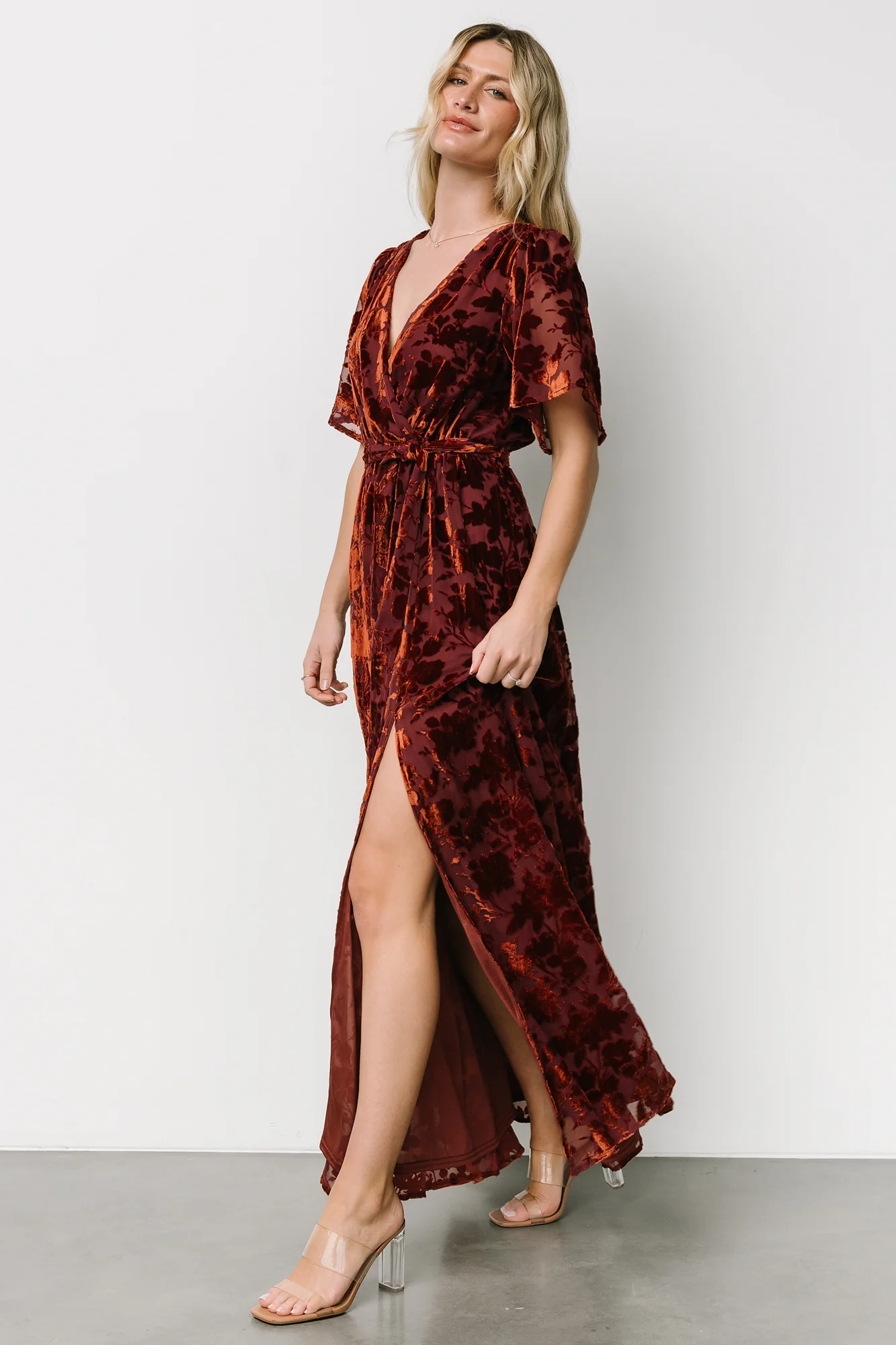 Uma Velvet Maxi Dress | Copper Floral