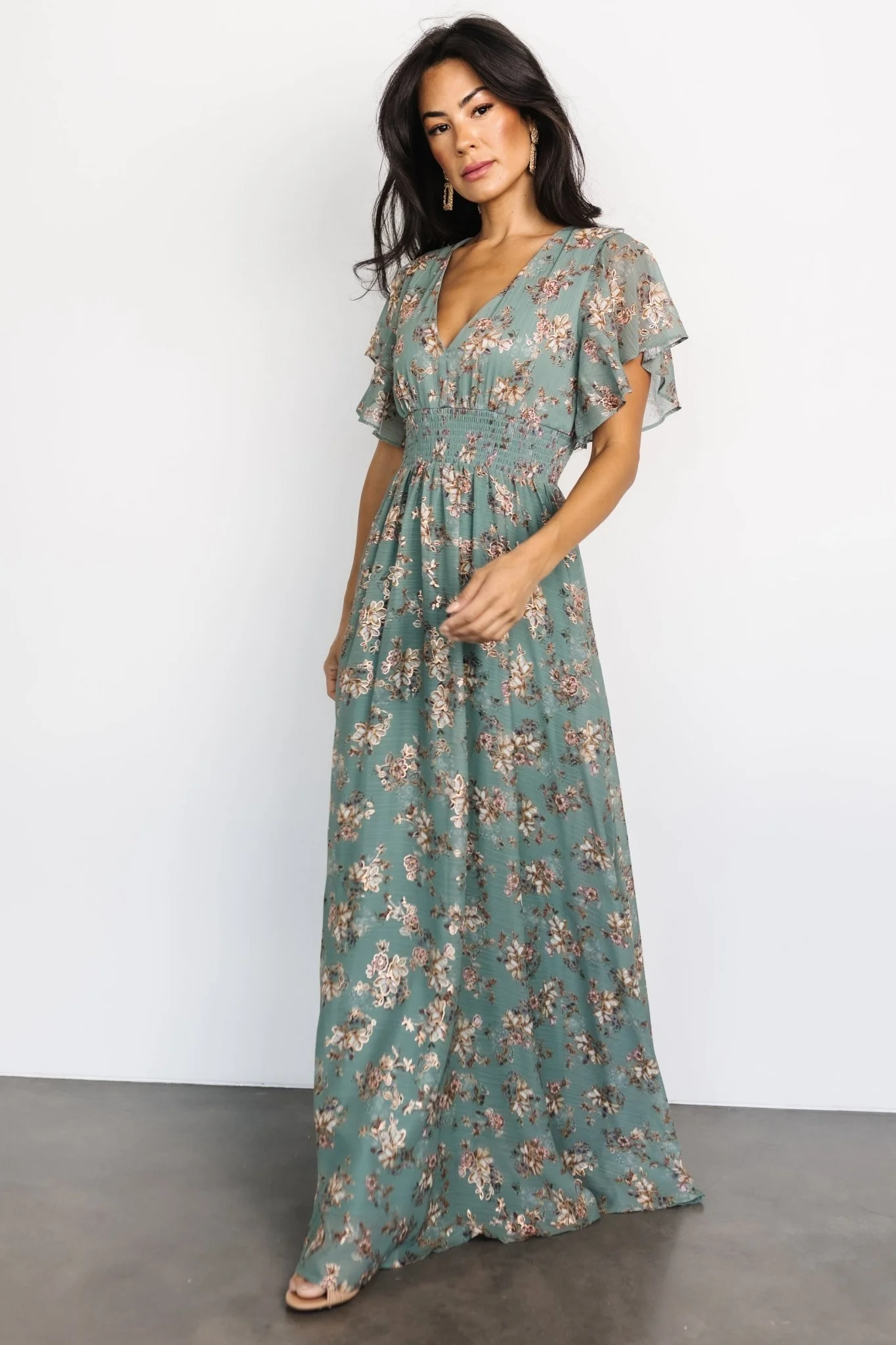Lynlee Metallic Maxi Dress | Eucalyptus