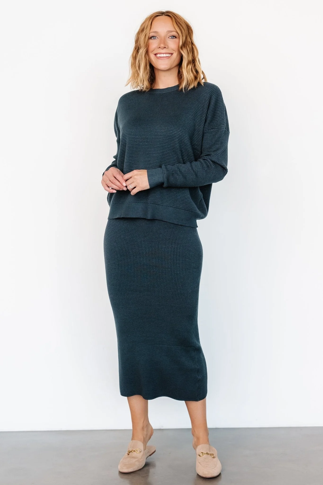 Carey Waffle Midi Skirt | Midnight Blue