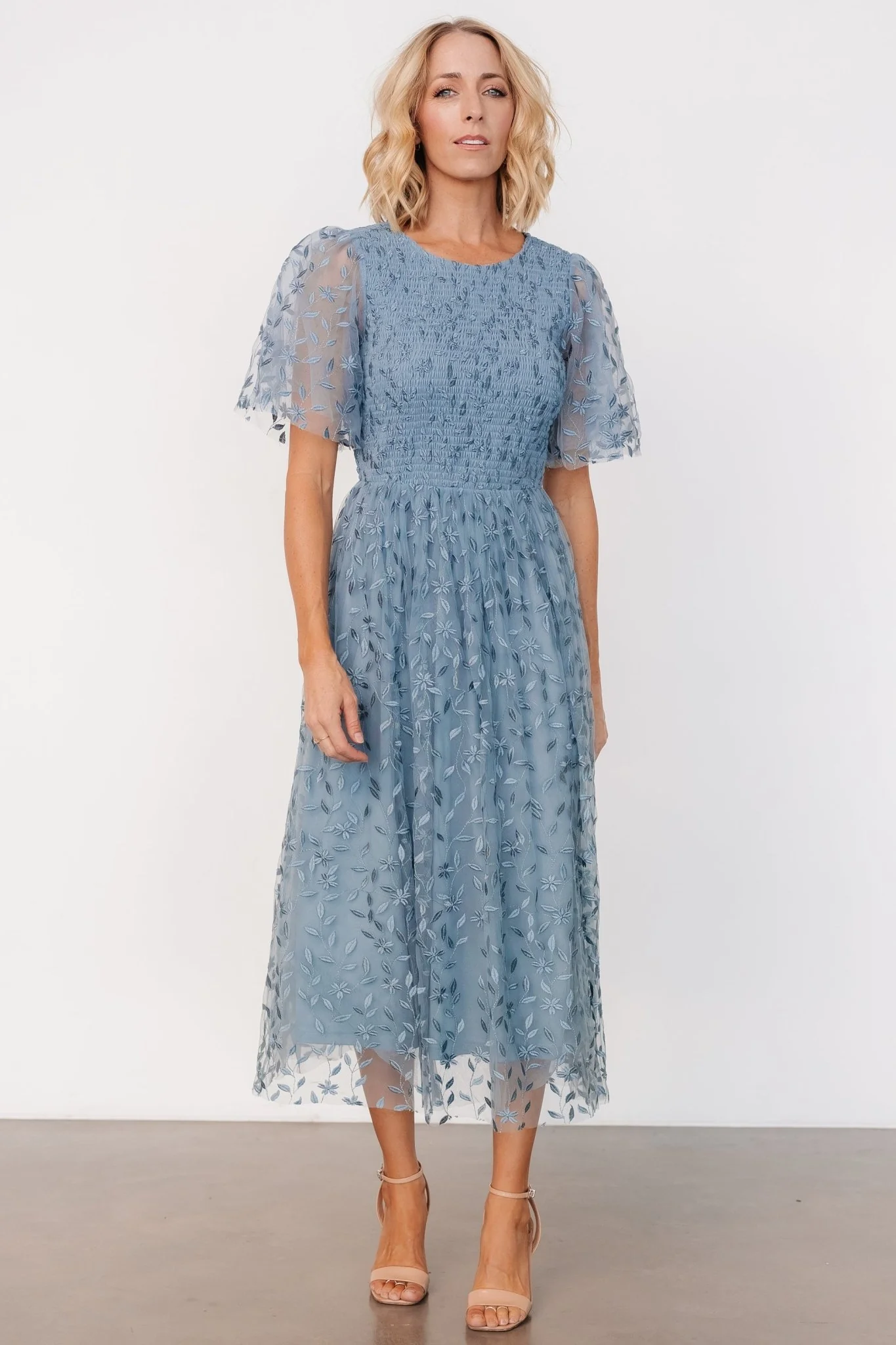 Kendra Embroidered Dress | Dusty Blue