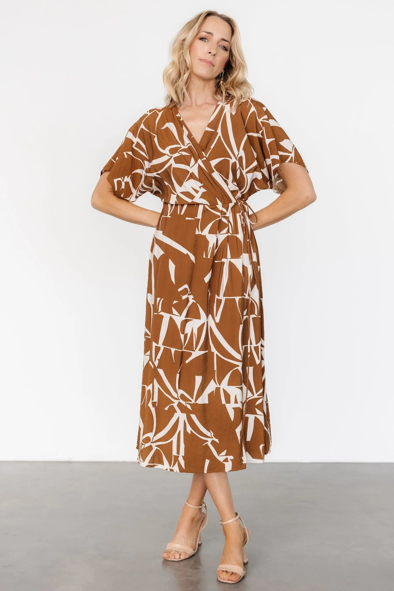 Fantino Faux Wrap Dress | Brown Print