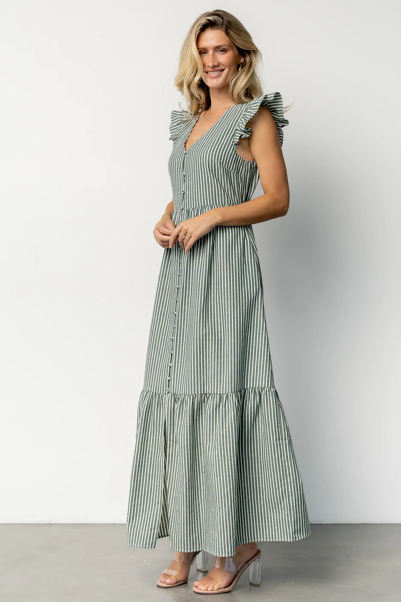 Hettie Button Maxi Dress | Green Stripe