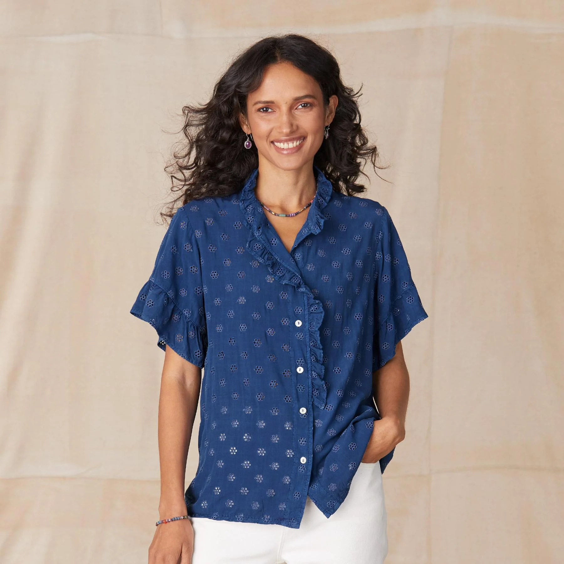 Bree Eyelet Ruffle Shirt