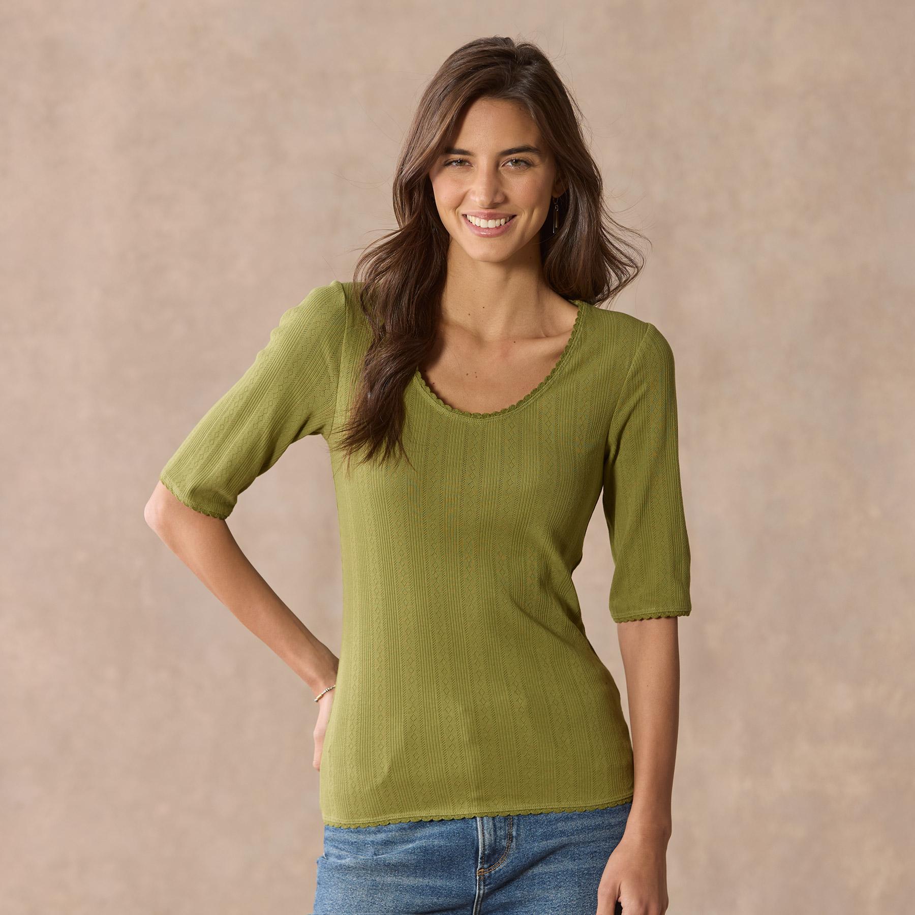 Perfect Pointelle 1/2 Sleeve Tee, Petite