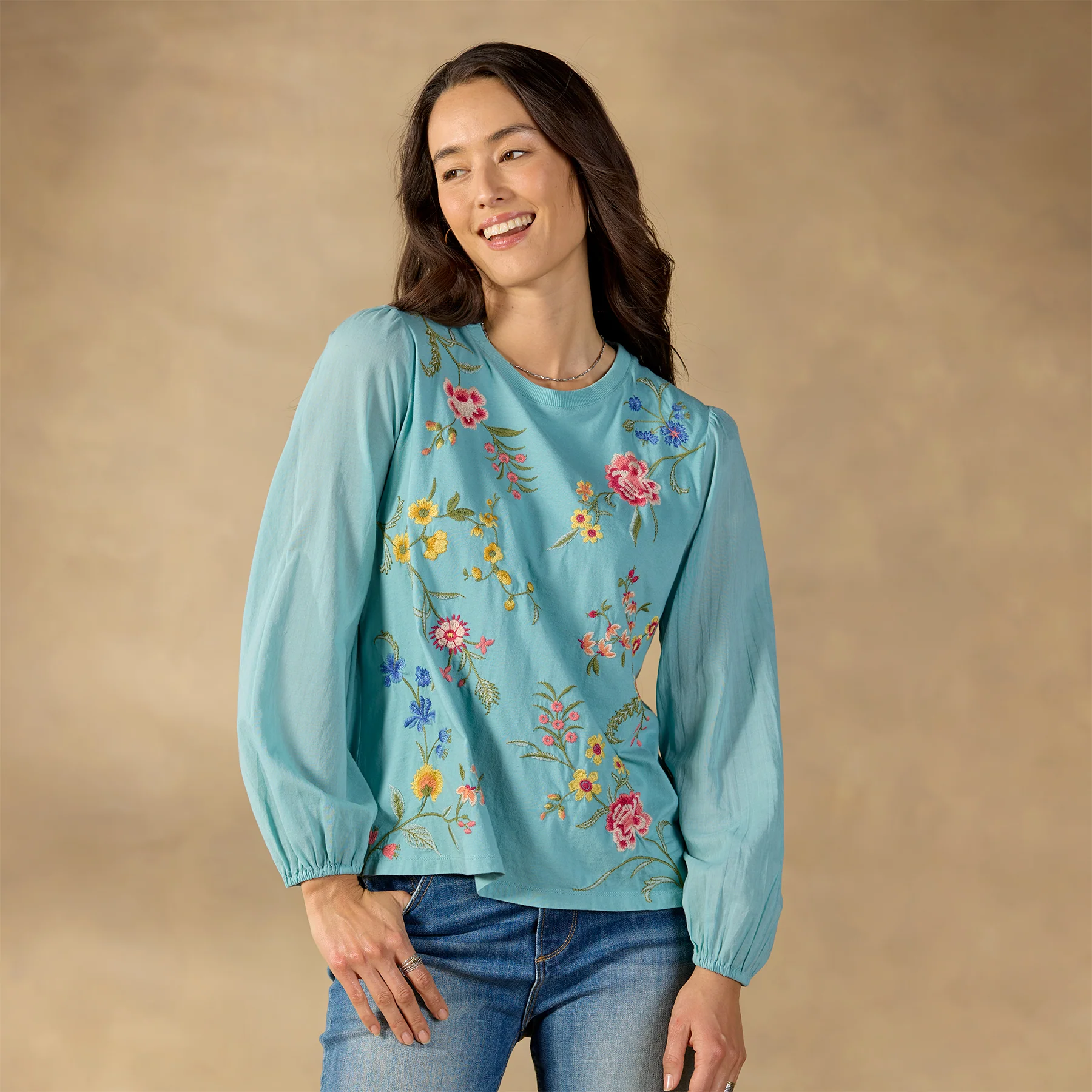 Sophia Mixed-Media Top, Petite