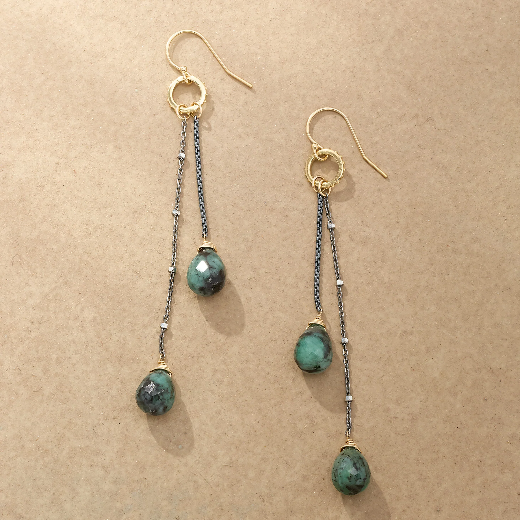 Emerald Rain Chain Earrings