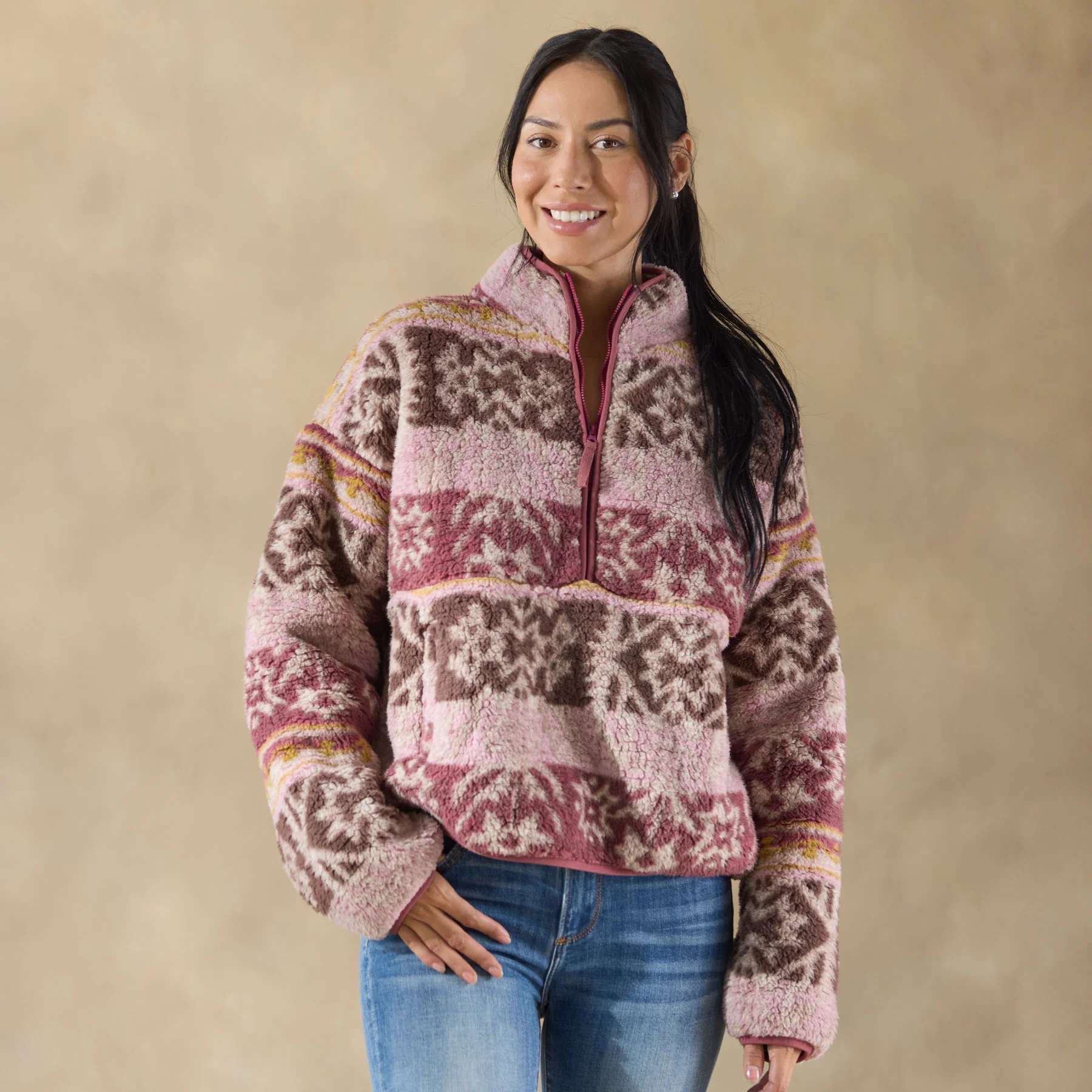 Printed Heidi Sherpa Pullover, Petite