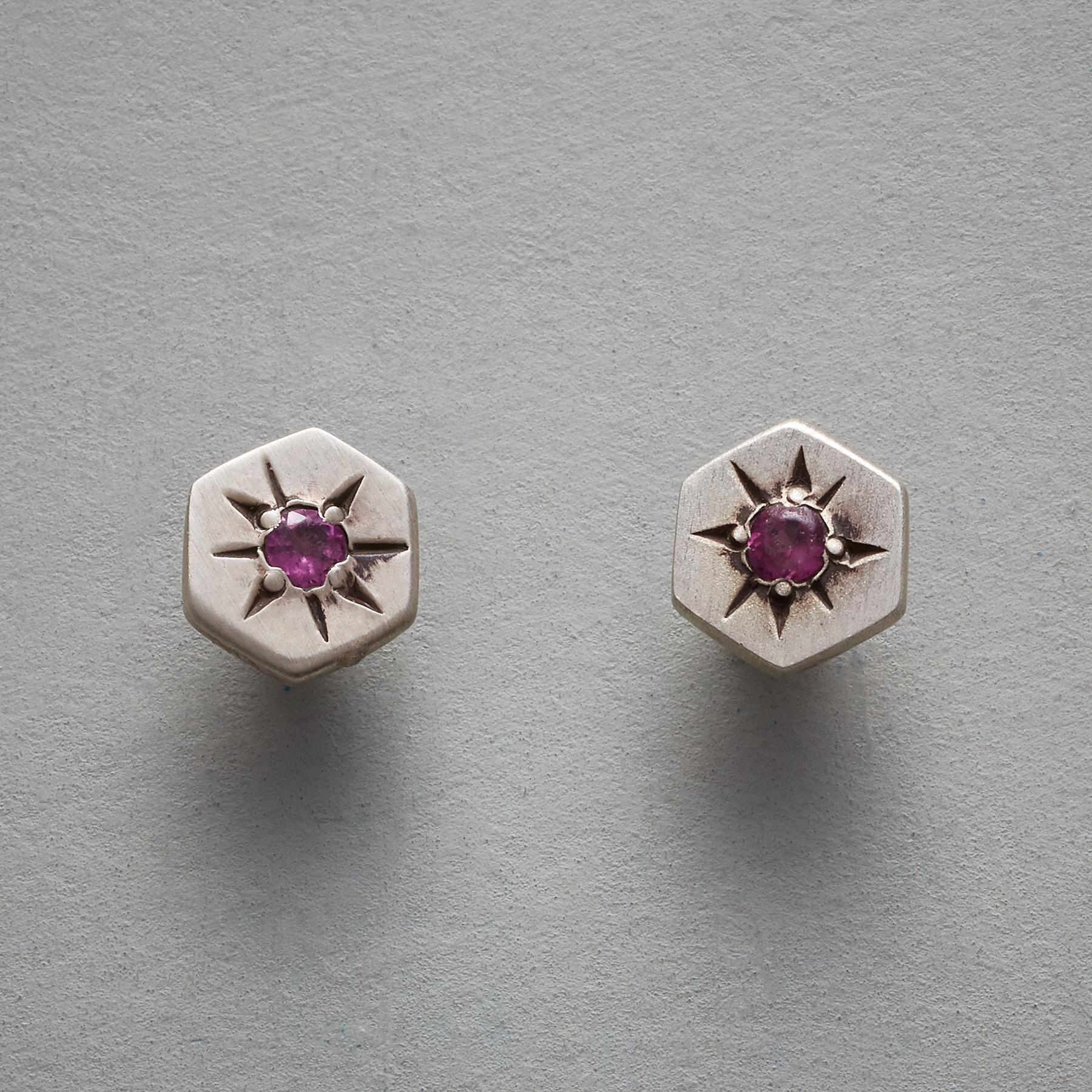 Garnet Hexagon Earrings