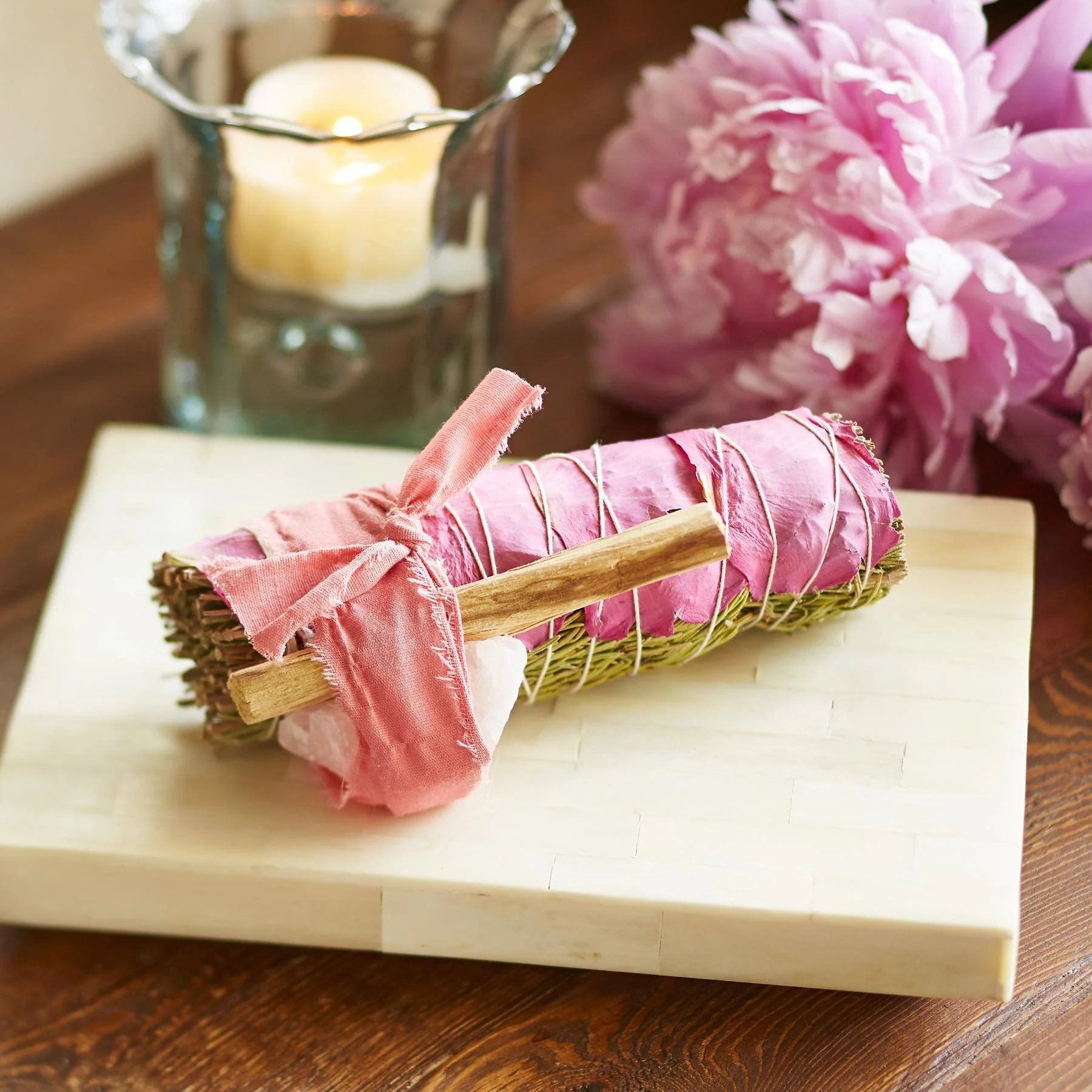Rose Quartz & Rosemary Smudge Stick