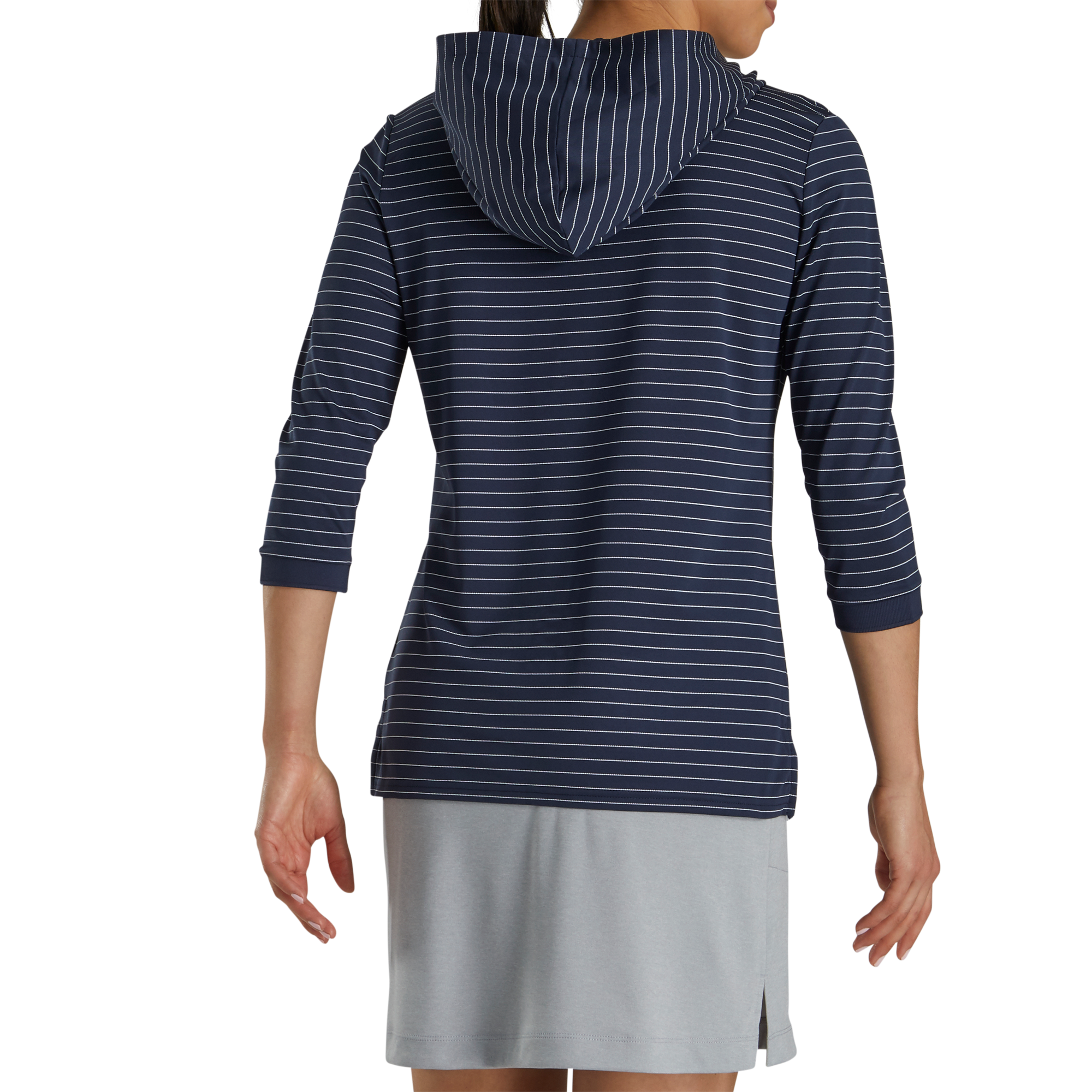 3/4 Sleeve Pinstripe Hoodie Women-Previous Season Style